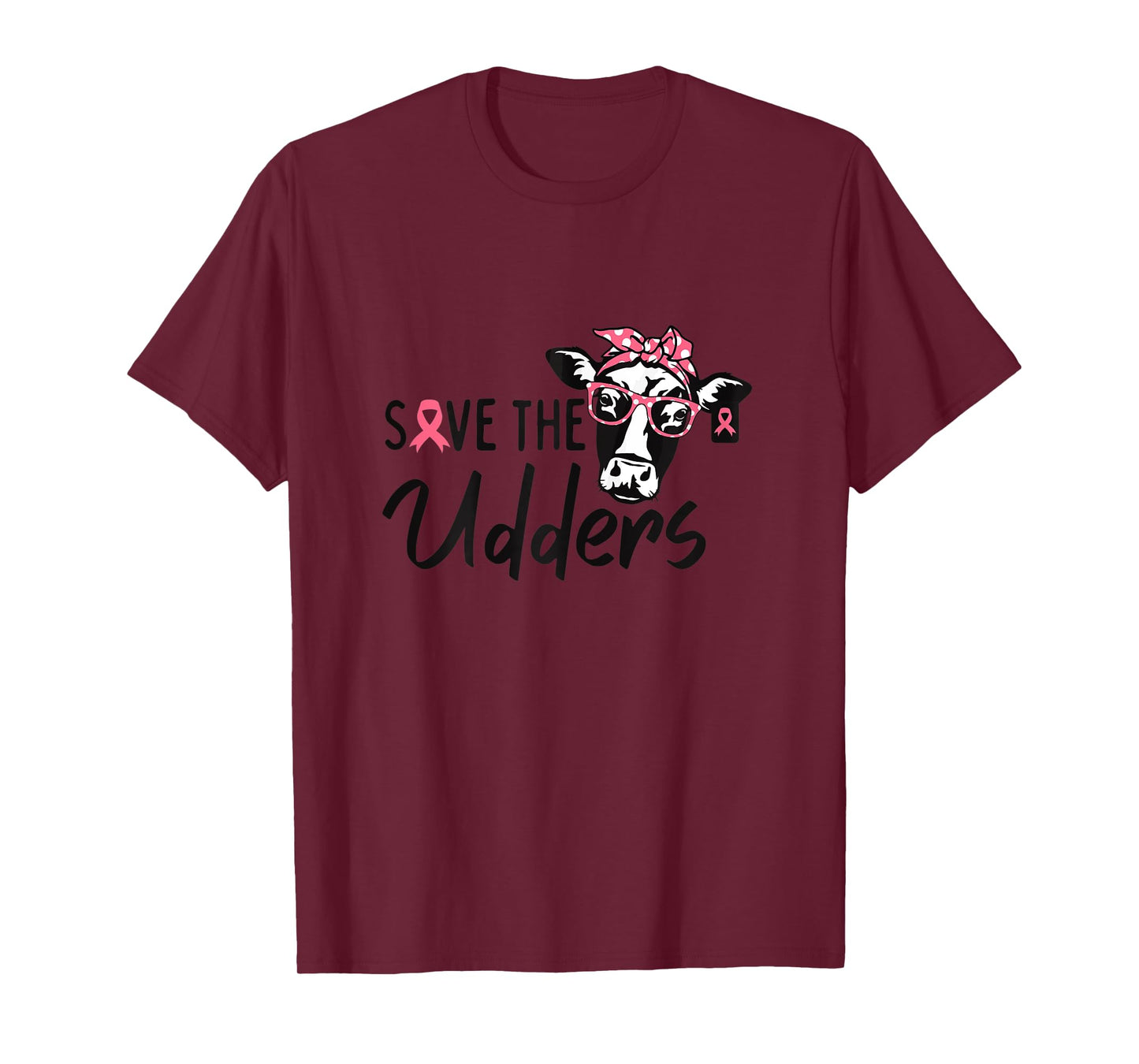 Womens Save The Udders Breast Cancer Awareness Warrior Cow T-Shirt