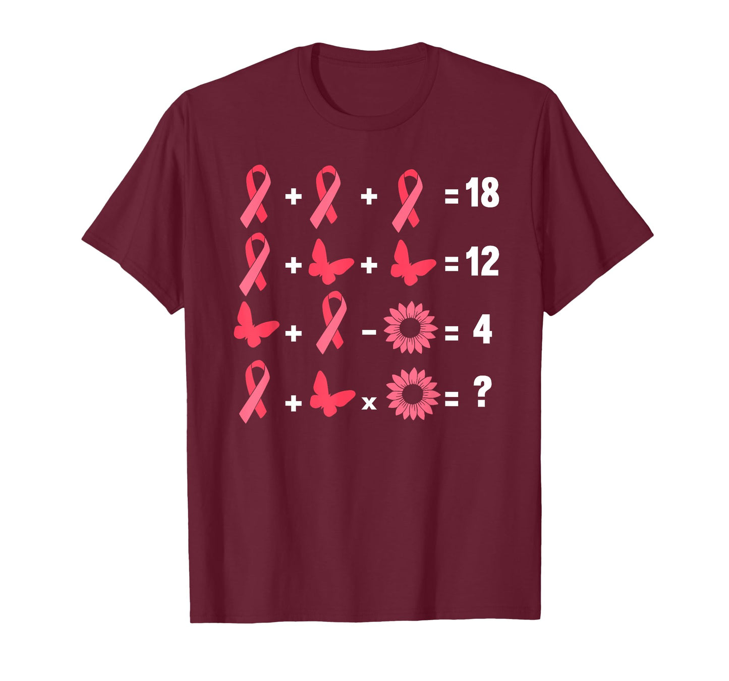 Math Equation Breast Cancer Awareness Teacher Pink Ribbon Men Women Girls Kids T-Shirt