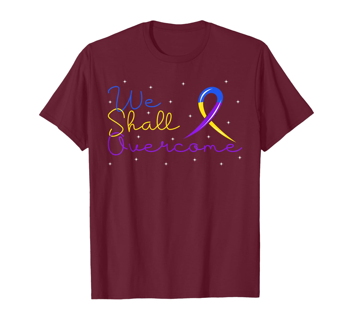 Overcome Bladder Cancer Purple Blue And Yellow Ribbon Gift T-Shirt