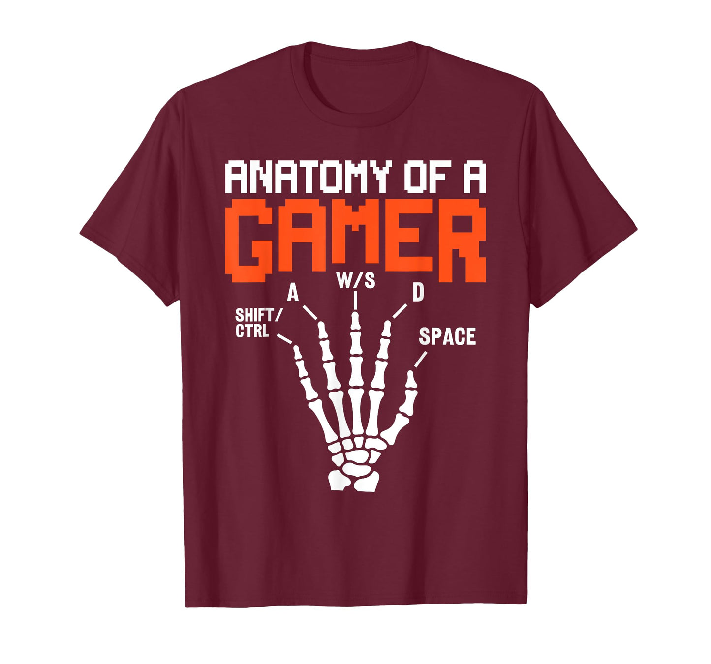 Funny Men Boys Kids Teens | Anatomy of A Gamer Skeleton Hand T-Shirt