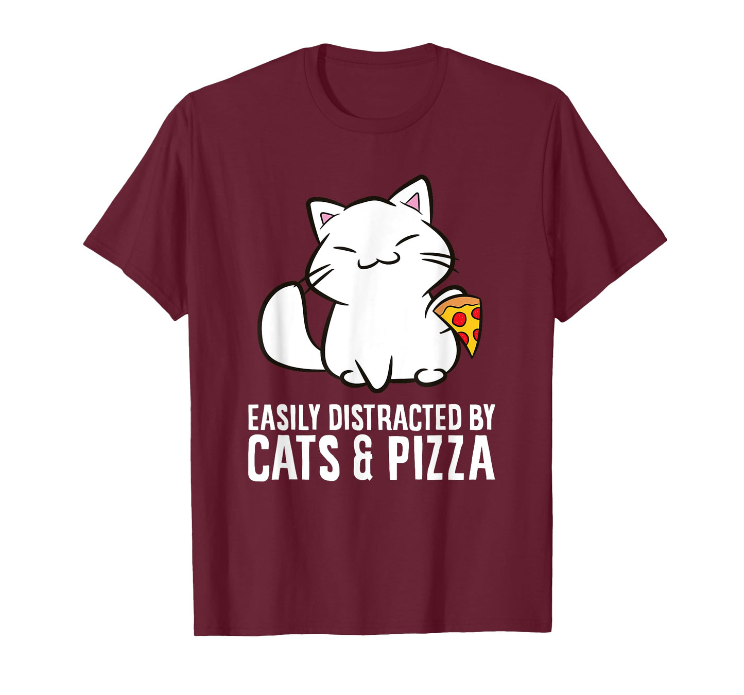 Easily Distracted By Cats And Pizza Men Women Girls Kids T-Shirt