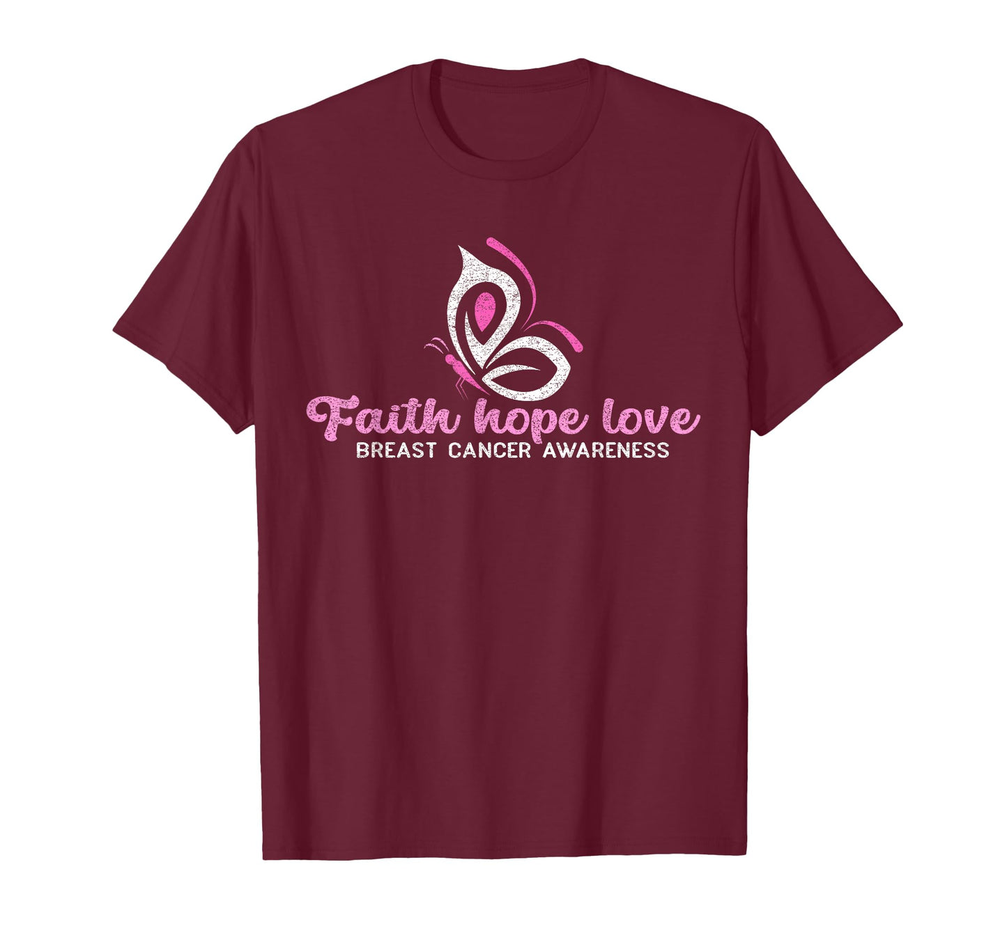 Faith Hope Love Butterfly Ribbon Breast Cancer Awareness T-Shirt