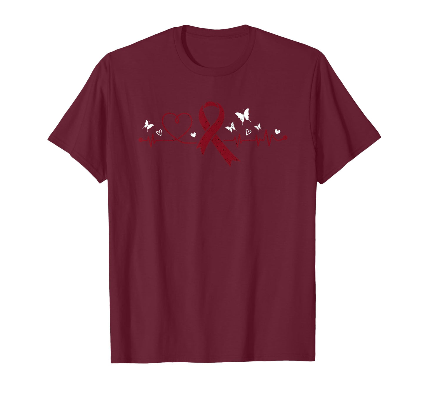 Multiple Myeloma Heartbeat Burgundy Ribbon Cancer Awareness T-Shirt