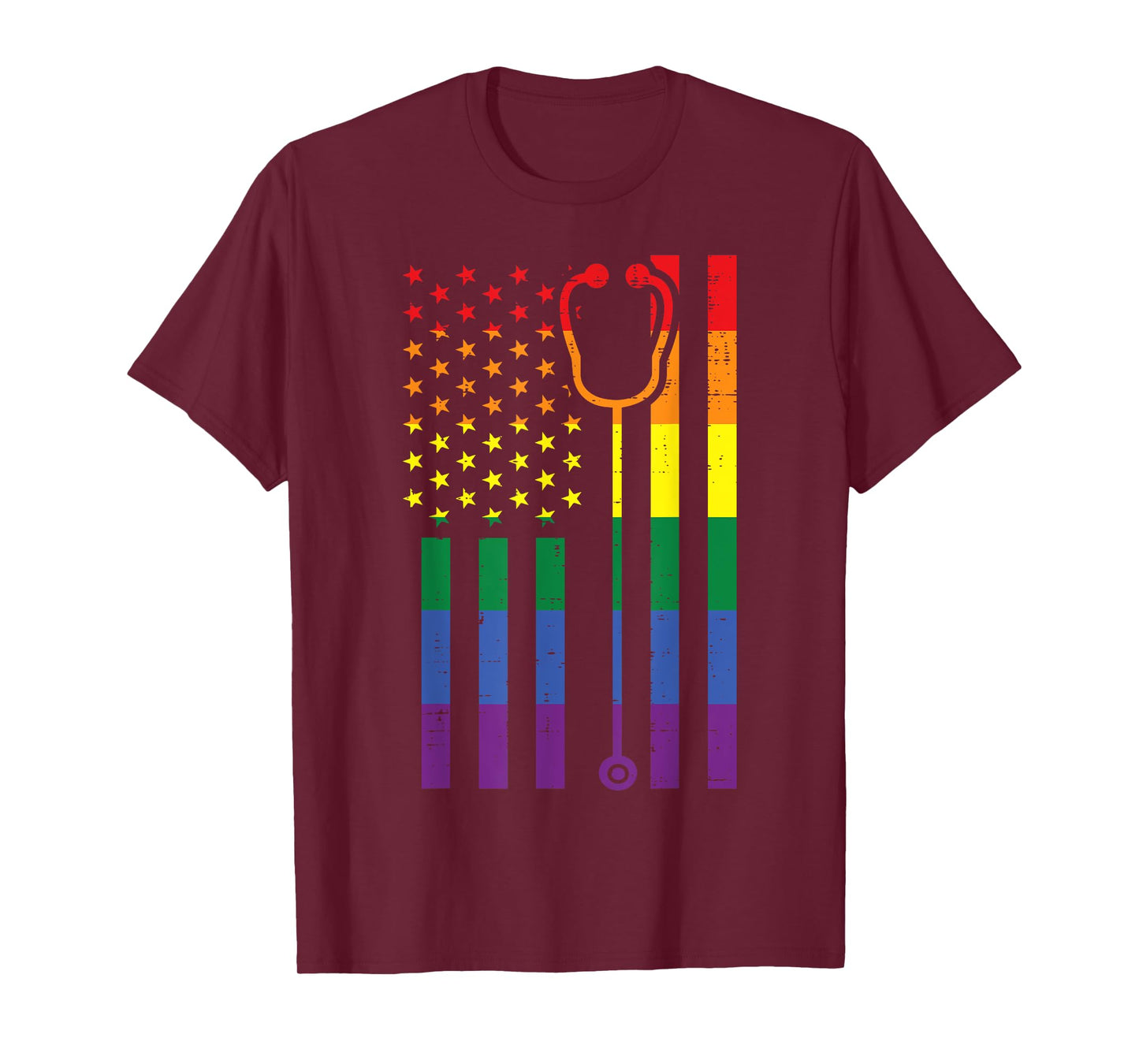 Rainbow US Flag Stethoscope Gay Pride LGBTQ Nursing Nurse T-Shirt