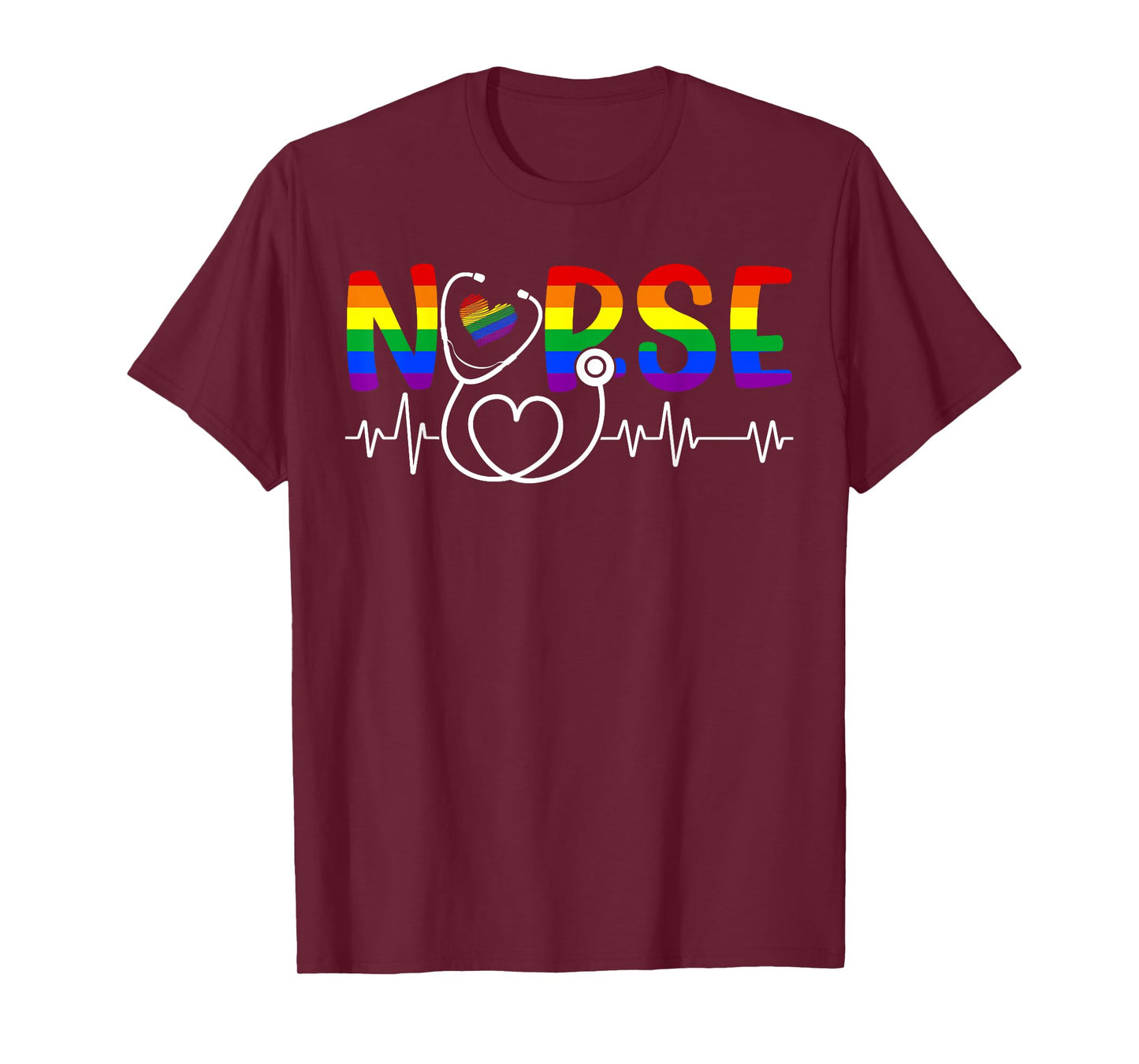 Nurse RN CNA Stethoscope Scrub Top LGBTQ Pride Rainbow Flag T-Shirt