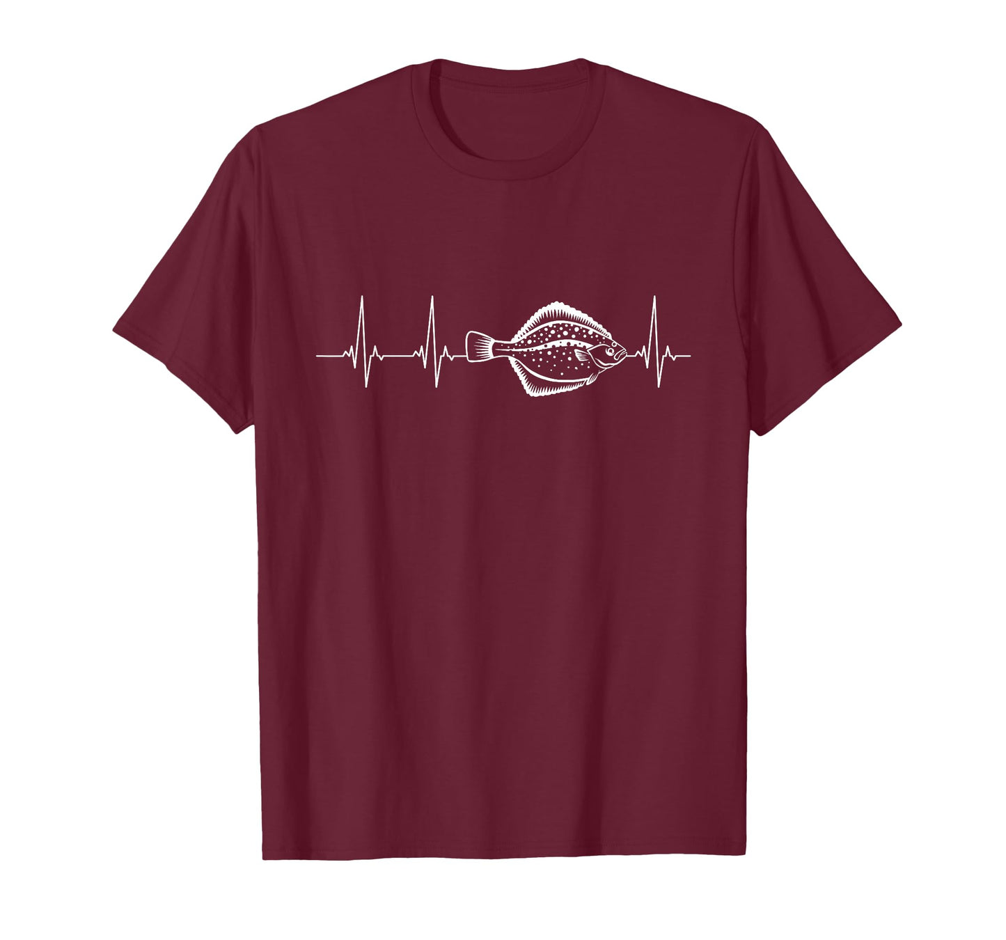 Flounder Gifts Flounder Fishing Heartbeat T-Shirt - Unisex-Adults, Black, Small, Short Sleeve