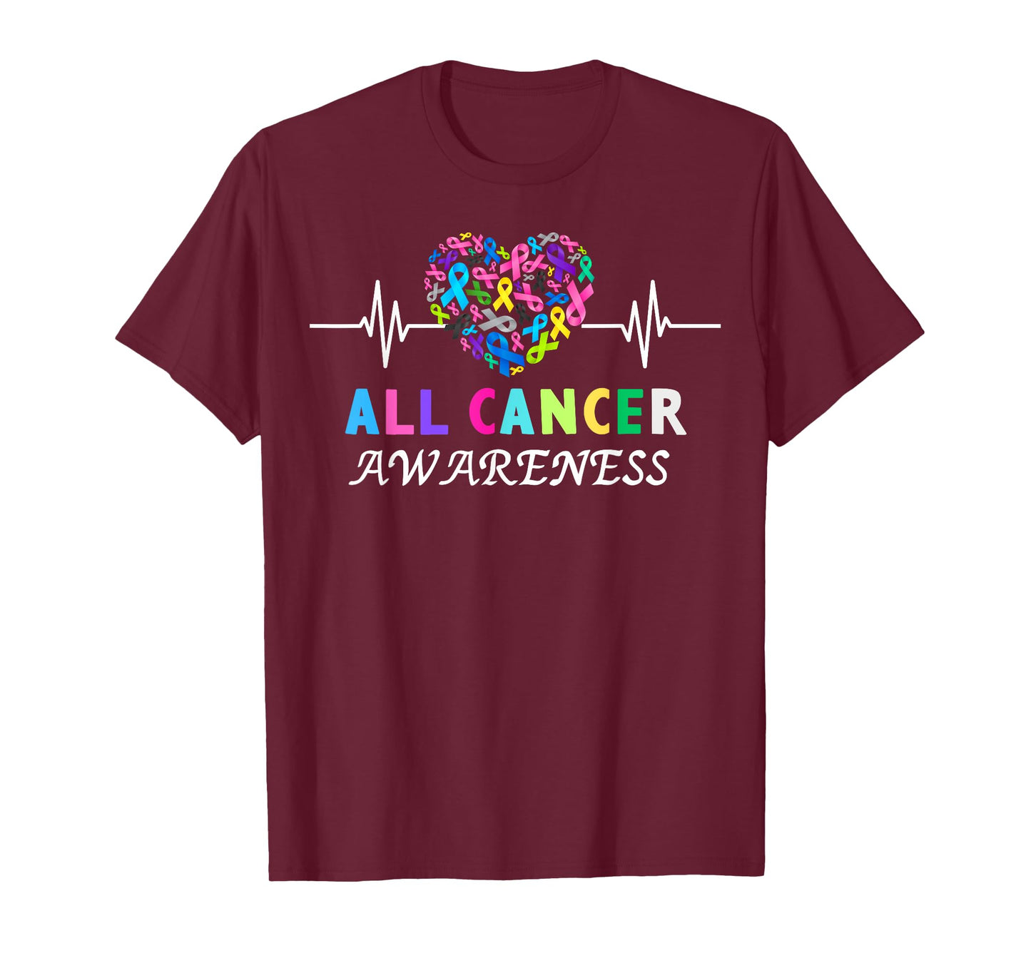 All Cancer Matters Heartbeat Multicolor Ribbon Awareness T-Shirt
