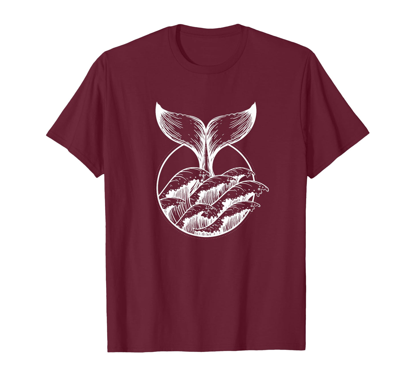 Whale Tail Breach Sea Ocean Waves Line Art T-Shirt for Women Girls Kids Men
