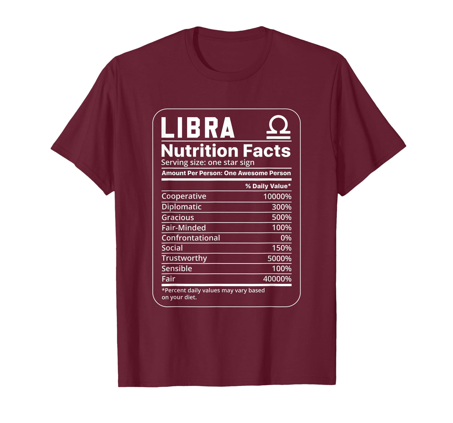 Funny Libra Nutrition Facts T-Shirt