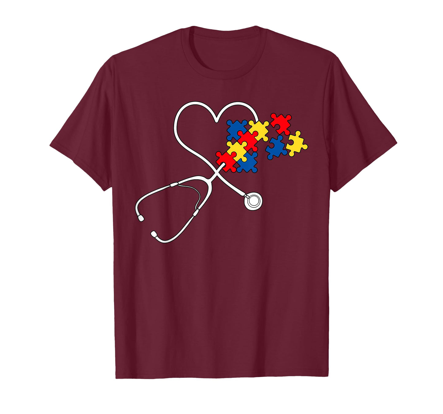 Autism Awareness Nurse Stethoscope Heart ASD Scrub Top Women T-Shirt