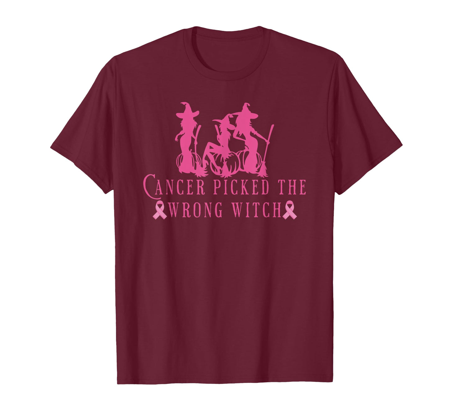 Breast Cancer Halloween Cancer Picked the Wrong Witch Pink T-Shirt