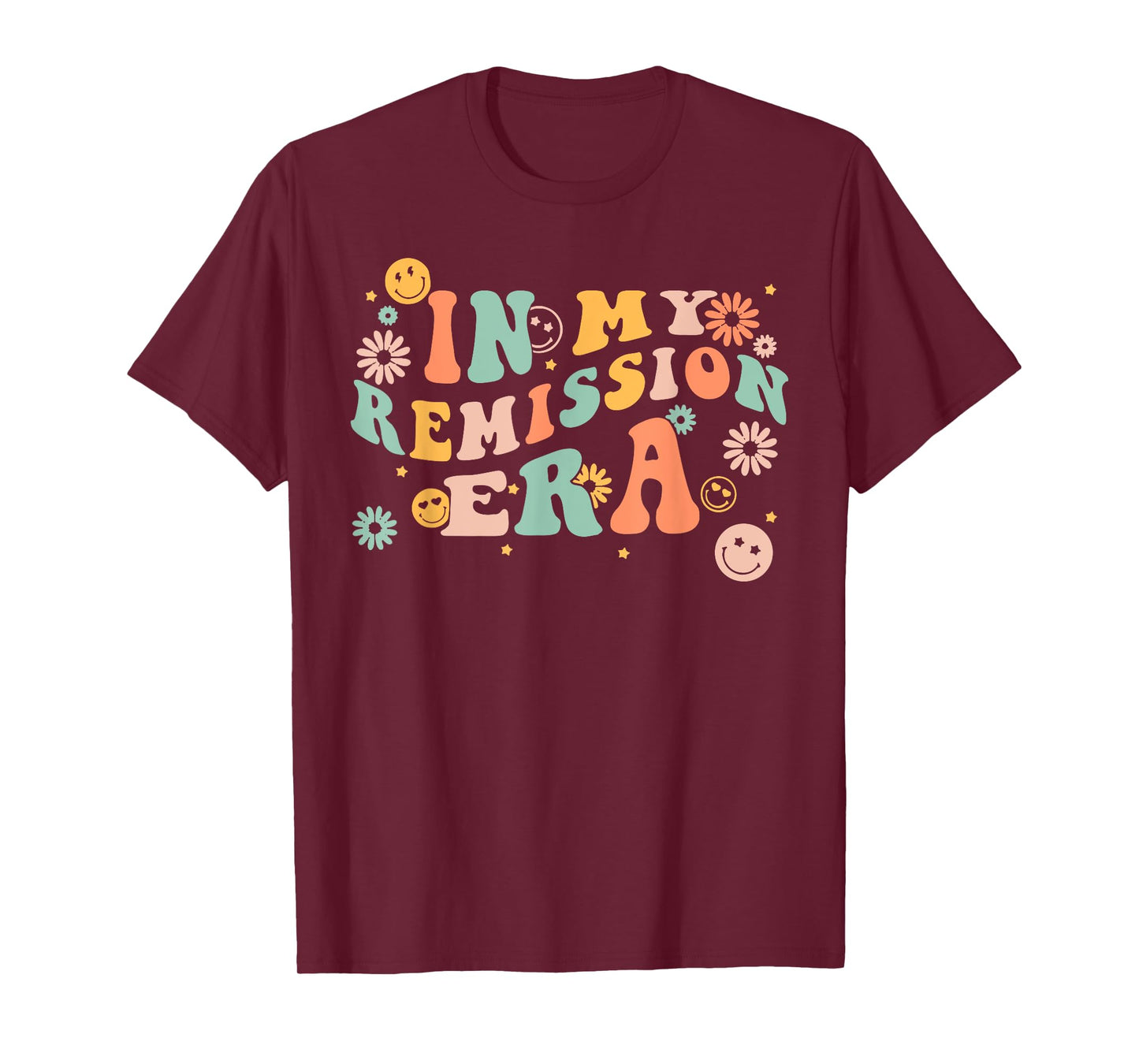 In My Remission Era Groovy Cancer Support Family Unisex-Adults Black Crew Neck Short Sleeve Classic Fit T-Shirt