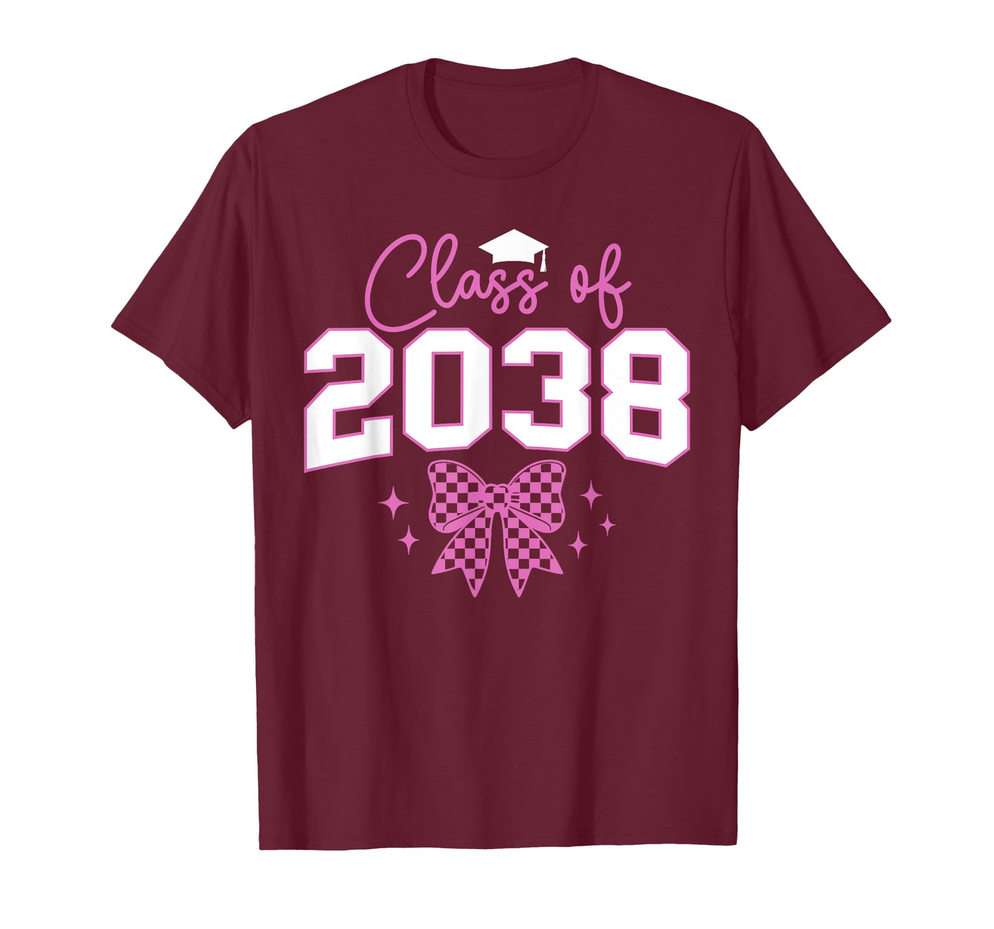 Class of 2038 Grow With Me Kindergarten Pink Coquette Bow T-Shirt