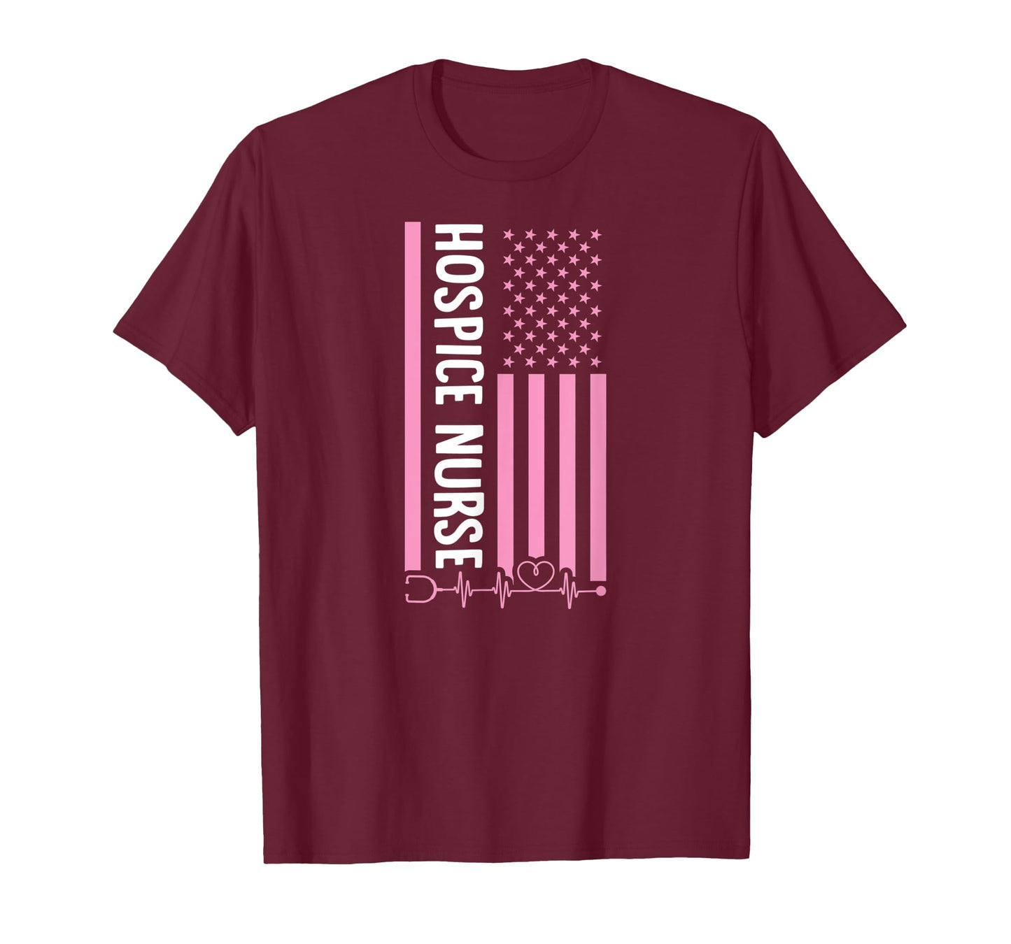 Patriotic Hospice Nurse USA American Flag Heart Pulse T-Shirt