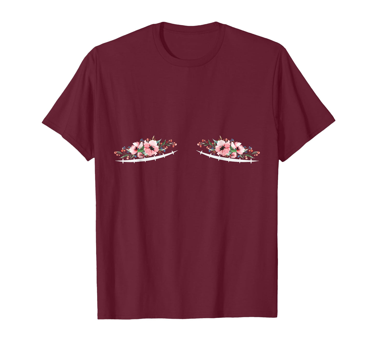 Double Mastectomy Scars with Flowers Breast Cancer T-Shirt