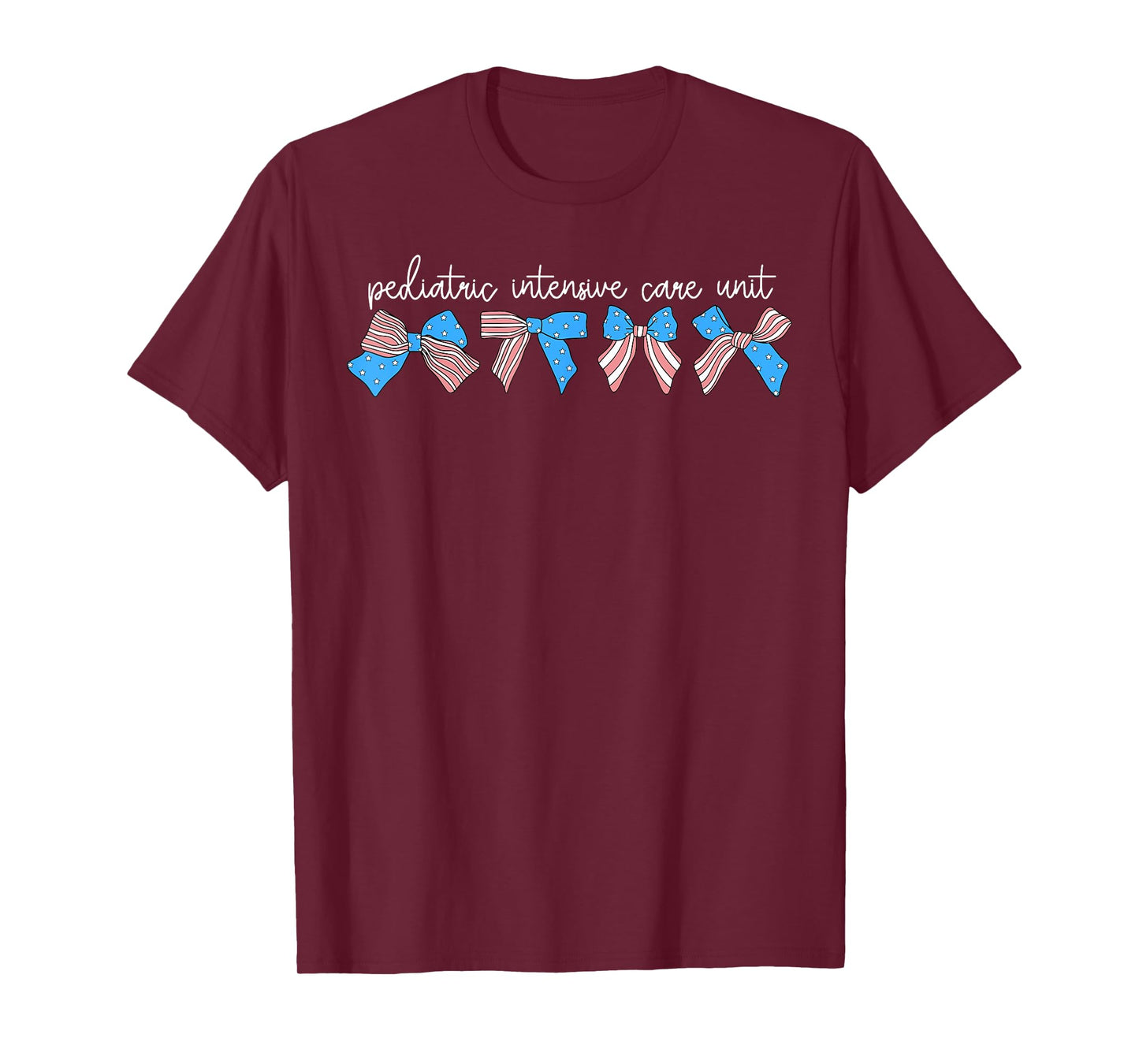 PICU Pediatric Intensive Care Unit Bow US Flag 4th Of July T-Shirt