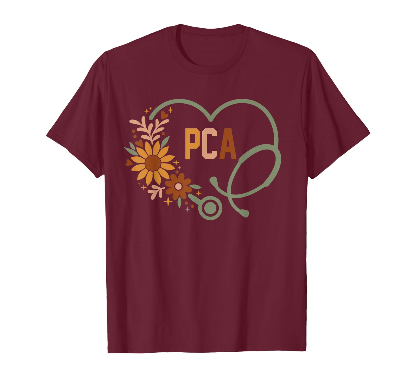 Floral Stethoscope Heart Nursing PCA Patient Care Assistant T-Shirt