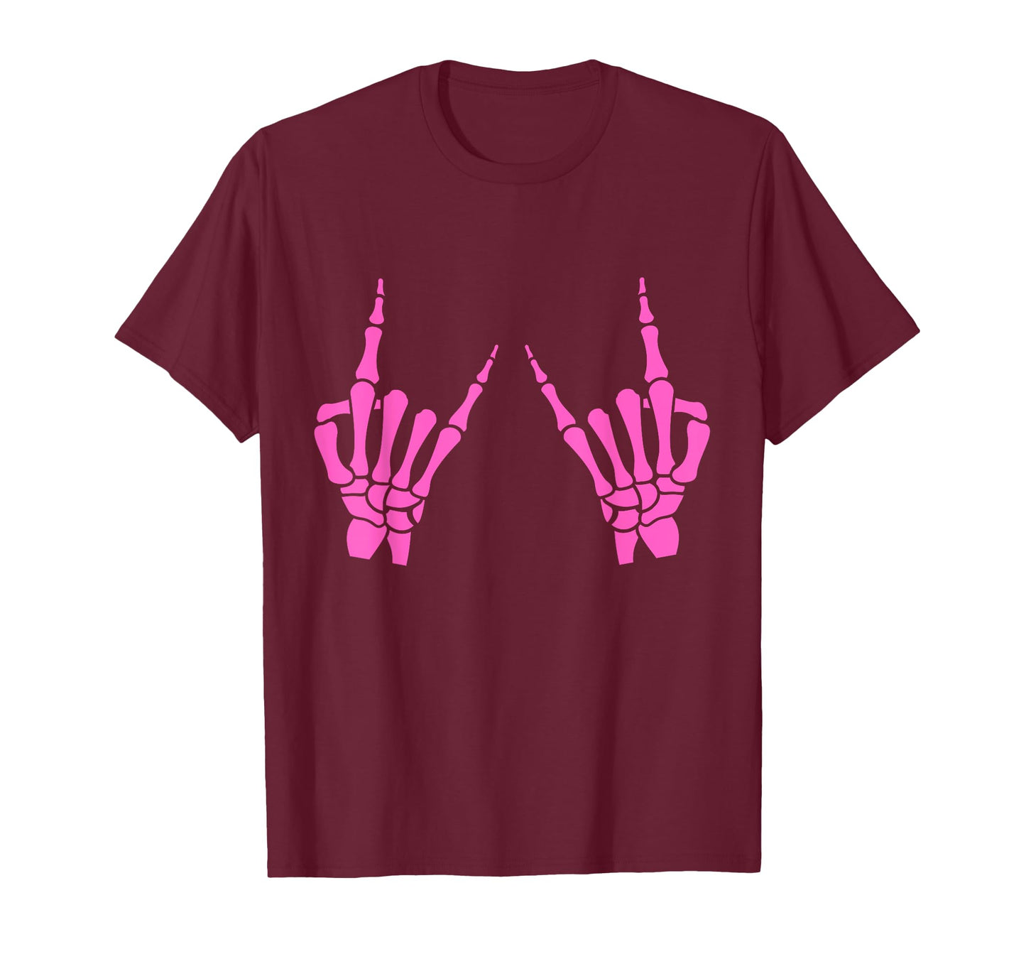 Skeleton Hand Horns Rock On Heavy Metal Women Back the Pink T-Shirt