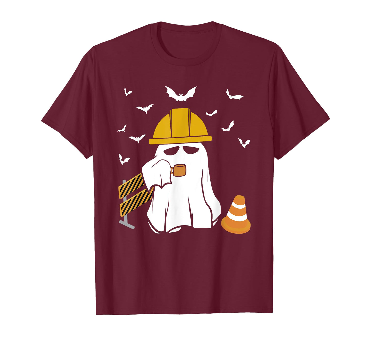 Funny Ghost Drink Coffee Halloween Construction Worker T-Shirt