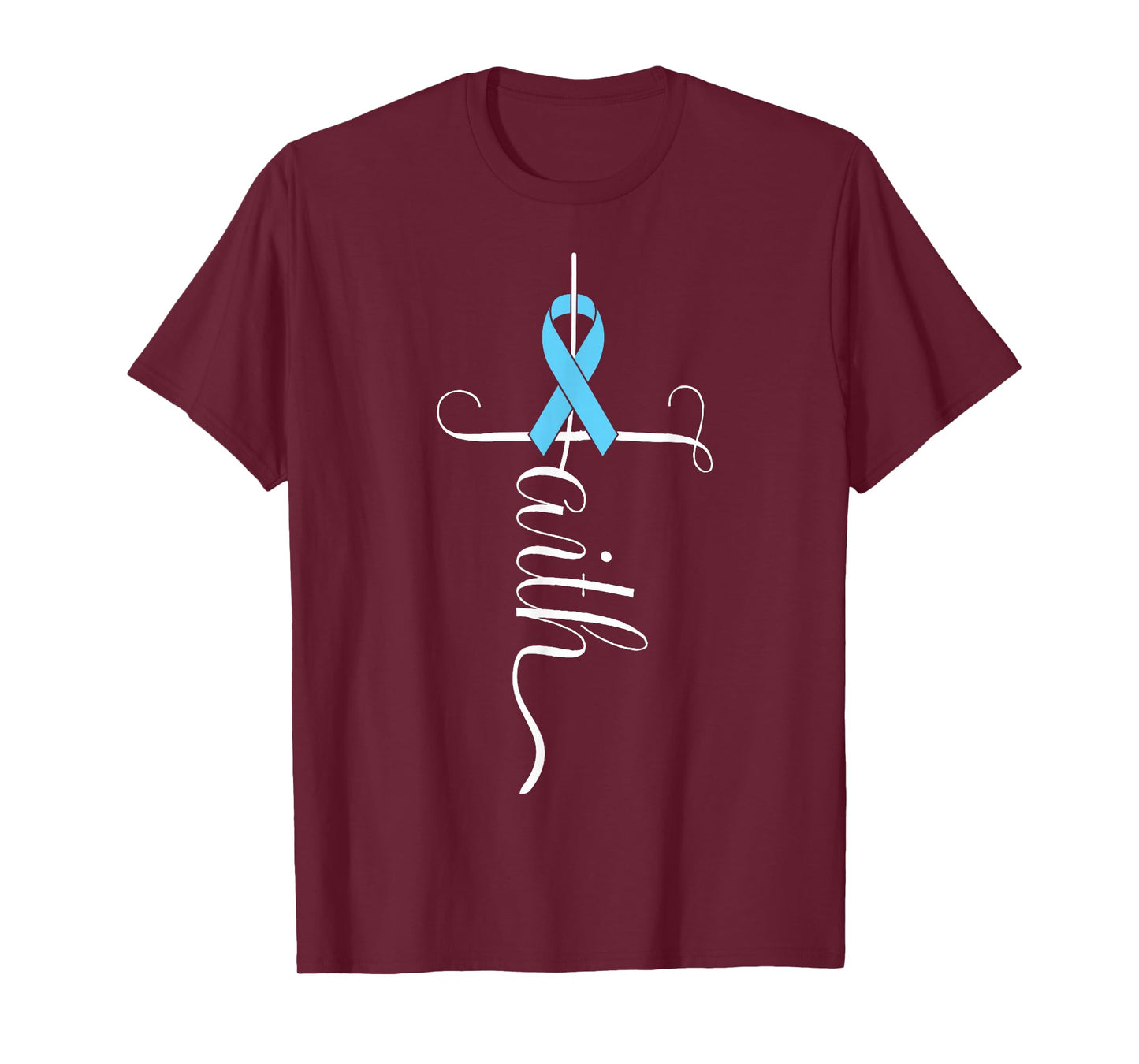 Prostate Cancer Awareness Light Blue Ribbon Faith Survivor T-Shirt