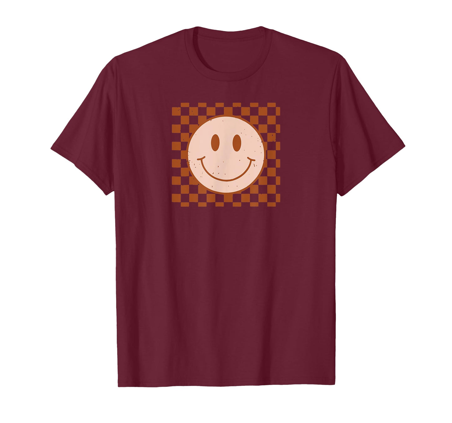 Retro Happy Face Smile Face Checkered Pattern T-Shirt
