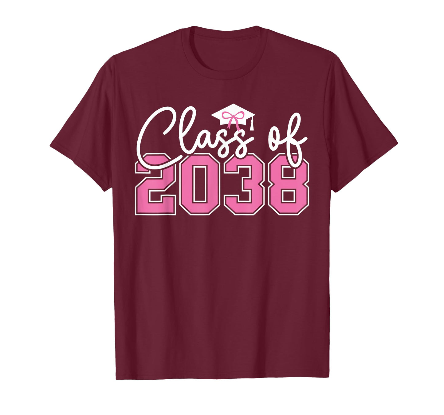 Class of 2038 Grow With Me Kindergarten Pink Coquette Bow T-Shirt