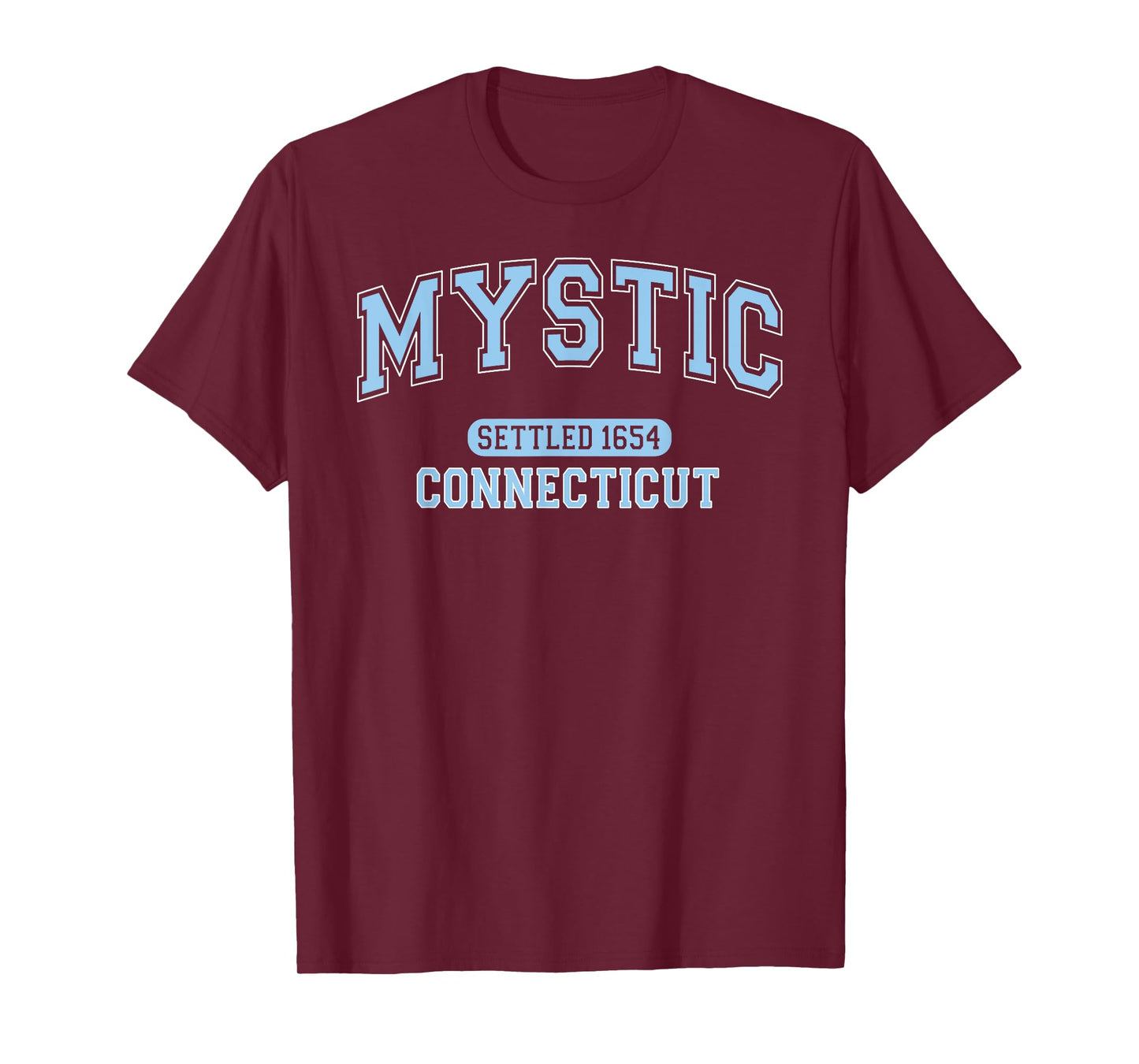 Mystic Connecticut Settled 1654 Vintage Arched Pale Blue T-Shirt
