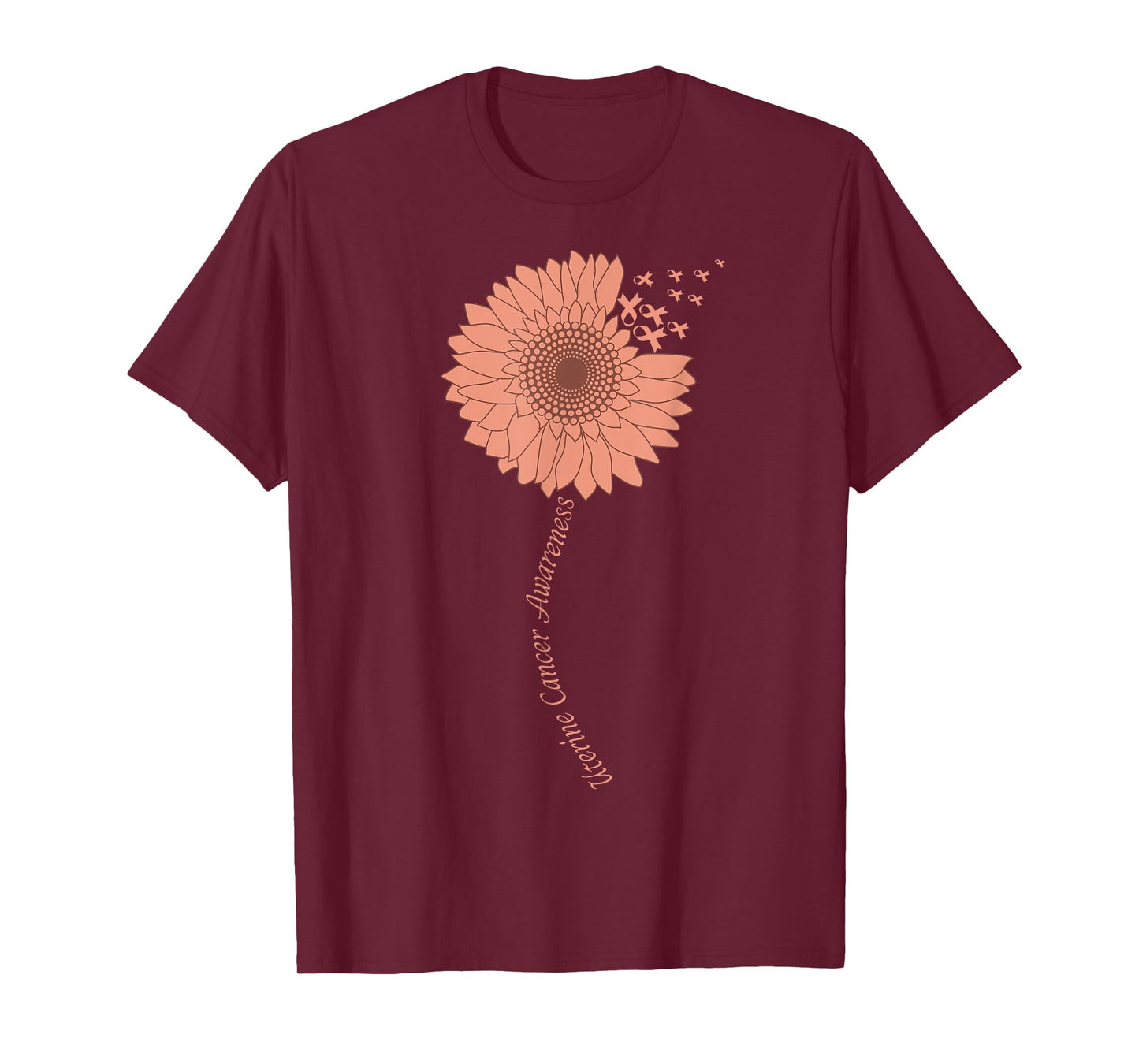 Uterine Cancer Awareness Sunflower Peachy Ribbon T-Shirt