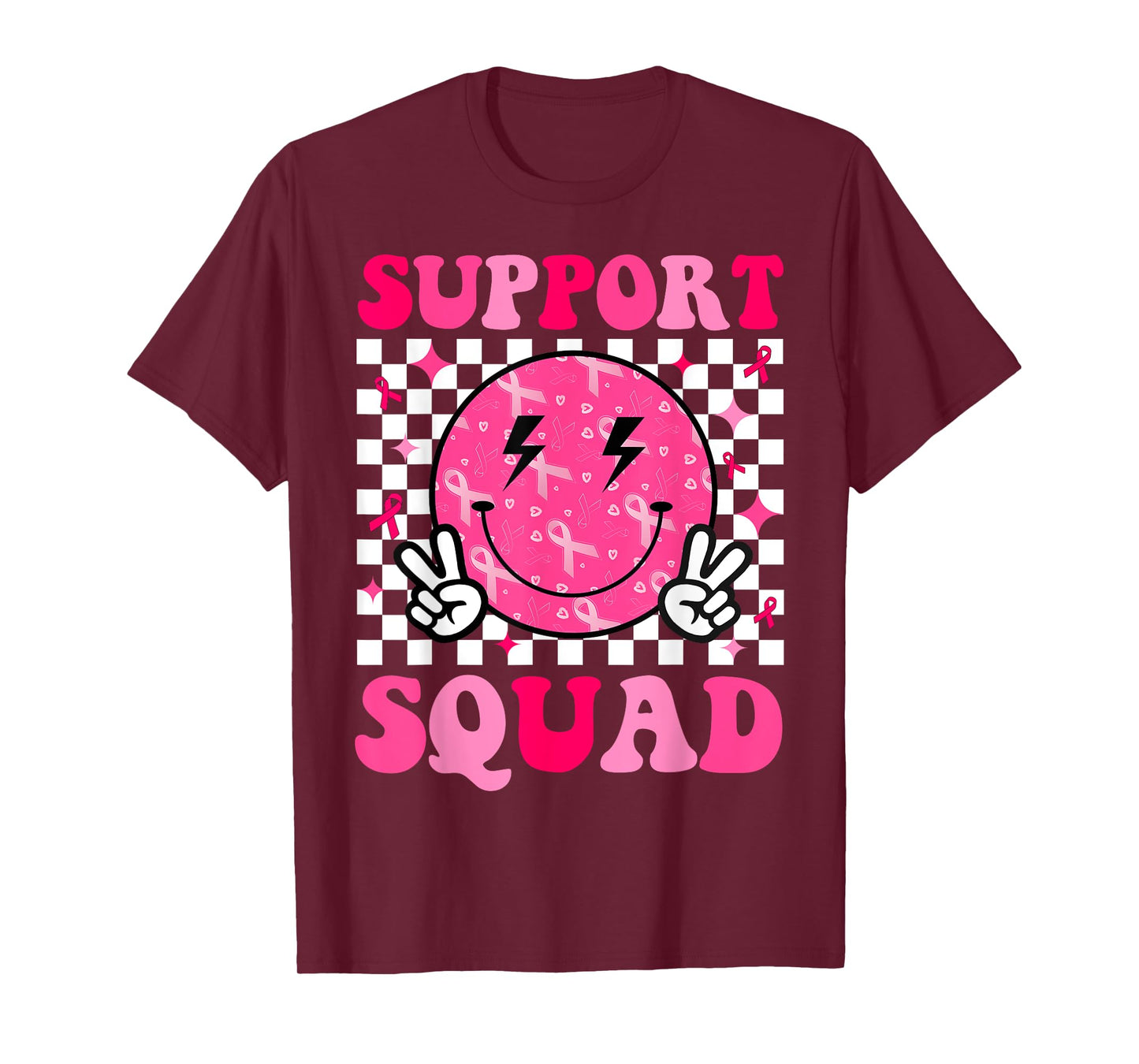 Support Squad Breast Cancer Awareness Pink Ribbon Smile Face T-Shirt