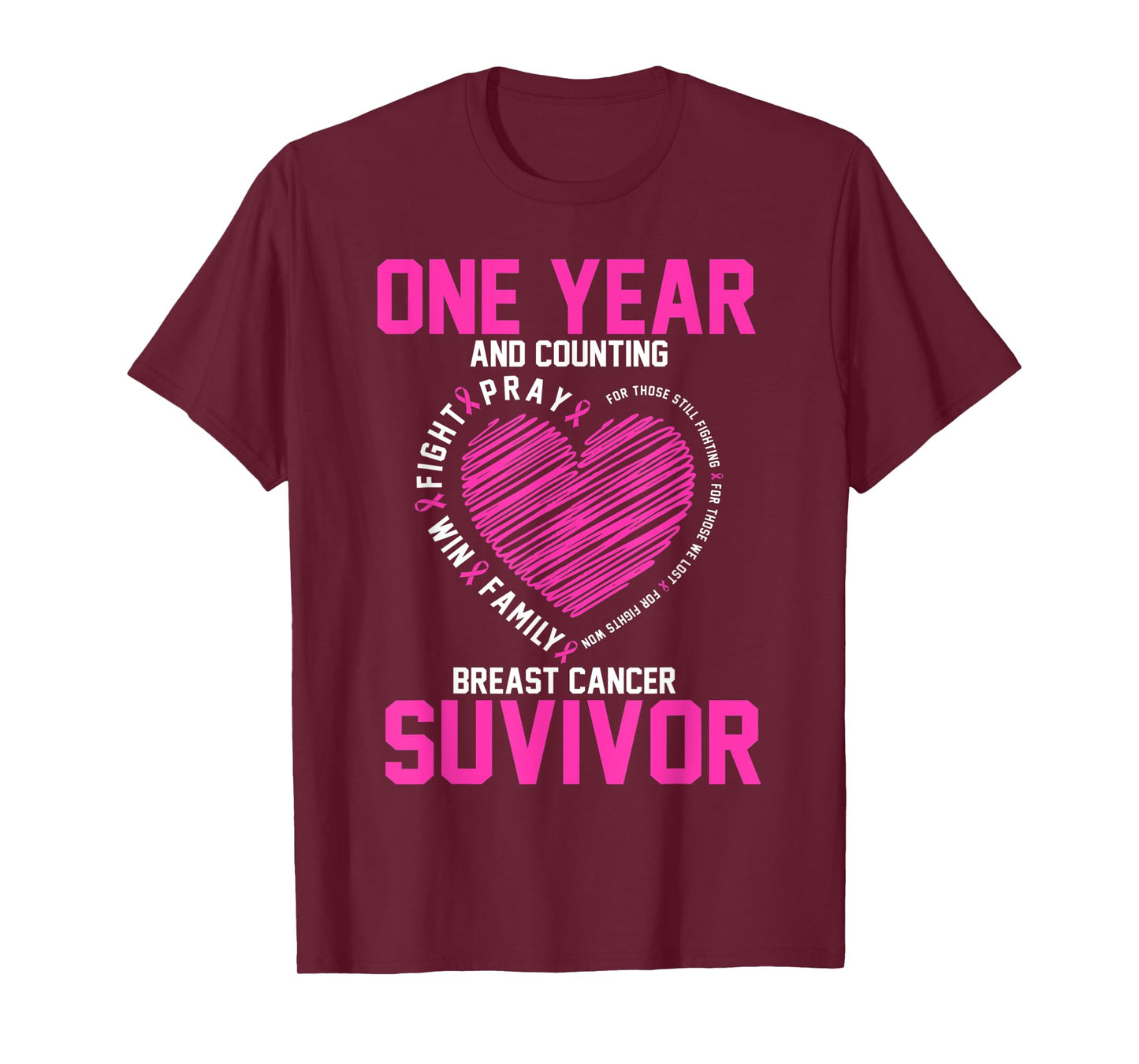 1 Year cancer free pink breast cancer awareness T-Shirt