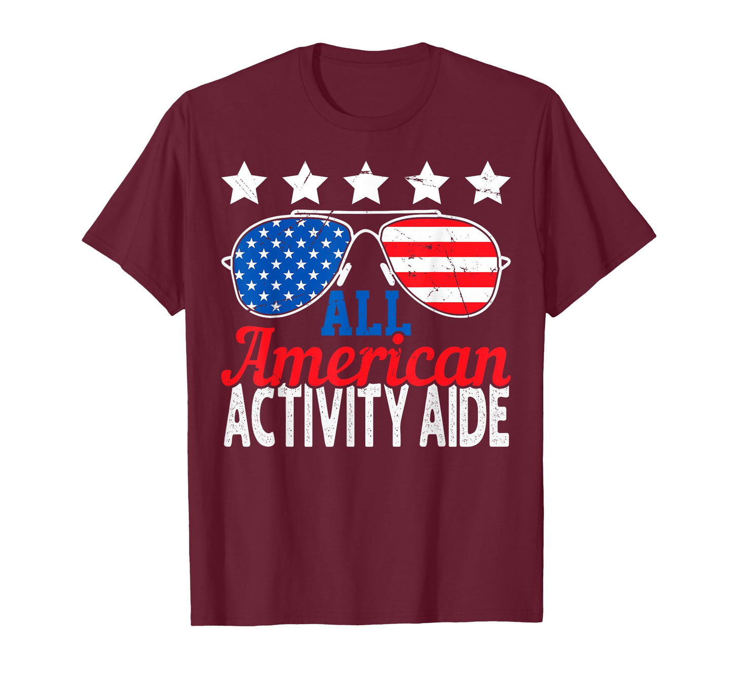 All American Activity Aide USA Flag Sunglasses 4th of July T-Shirt for Women Men