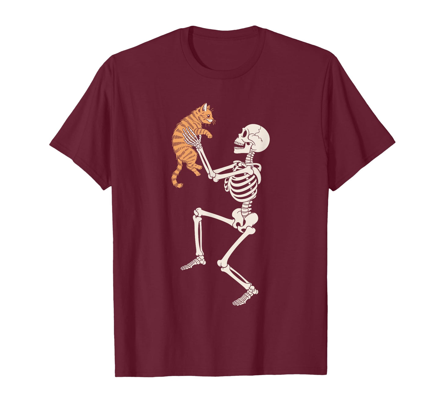 Funny Dancing Skeleton Holding Orange Cat Halloween T-Shirt
