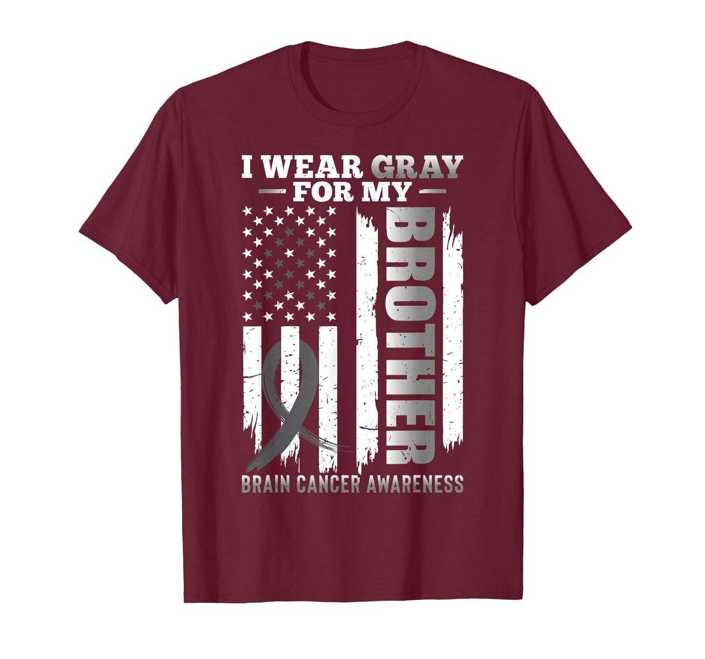 I Wear Gray for My Brother - USA Flag Brain Cancer Awareness T-Shirt