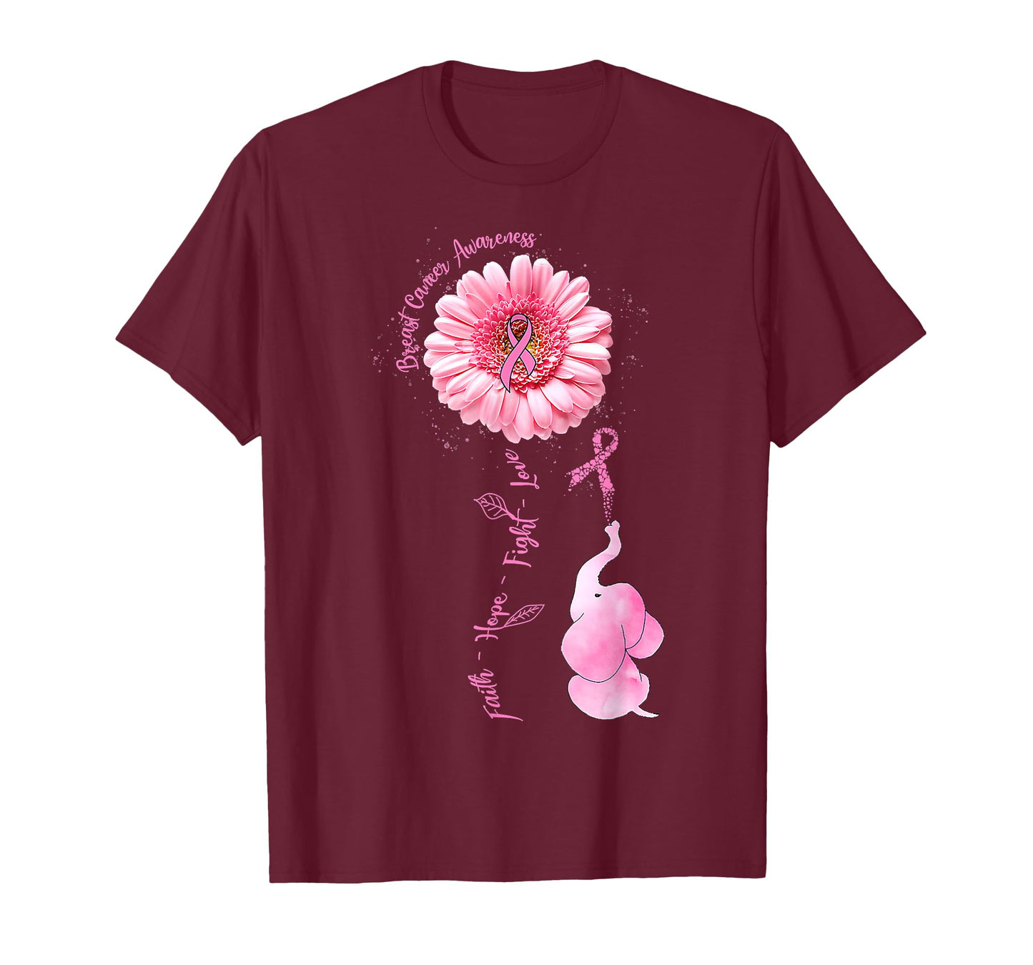 Elephant Faith Hope Love Breast Cancer Awareness Month T-Shirt