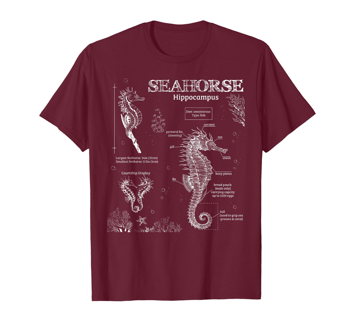 Vintage Seahorse Anatomy Marine Biologist Ocean Animals T-Shirt