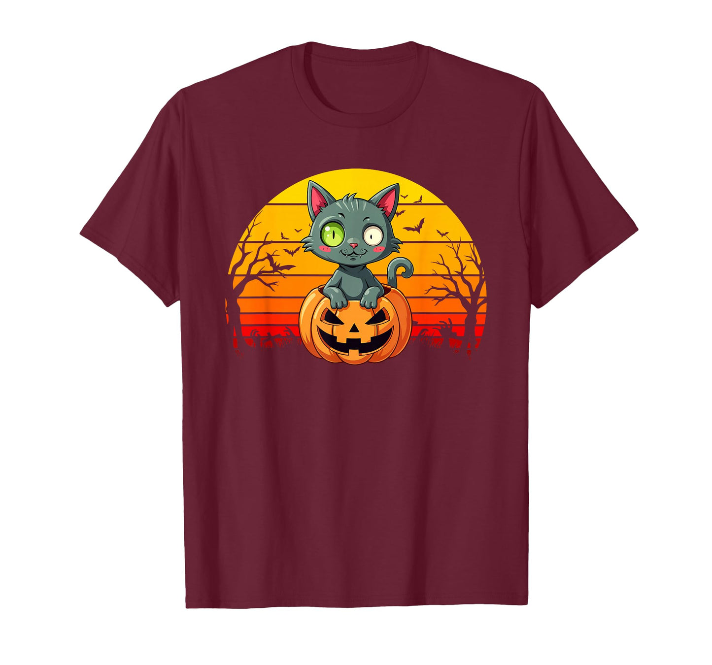 Black Cat Vintage 70s 80s Scary Spooky Pumpkin Cat Halloween T-Shirt