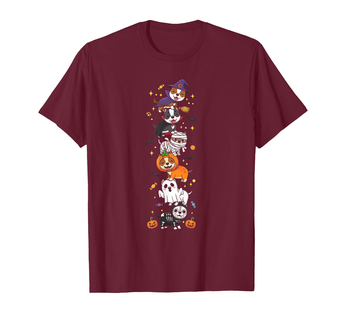Funny Pitbull Witch Vampire Ghost Halloween Kids Mens Womens T-Shirt