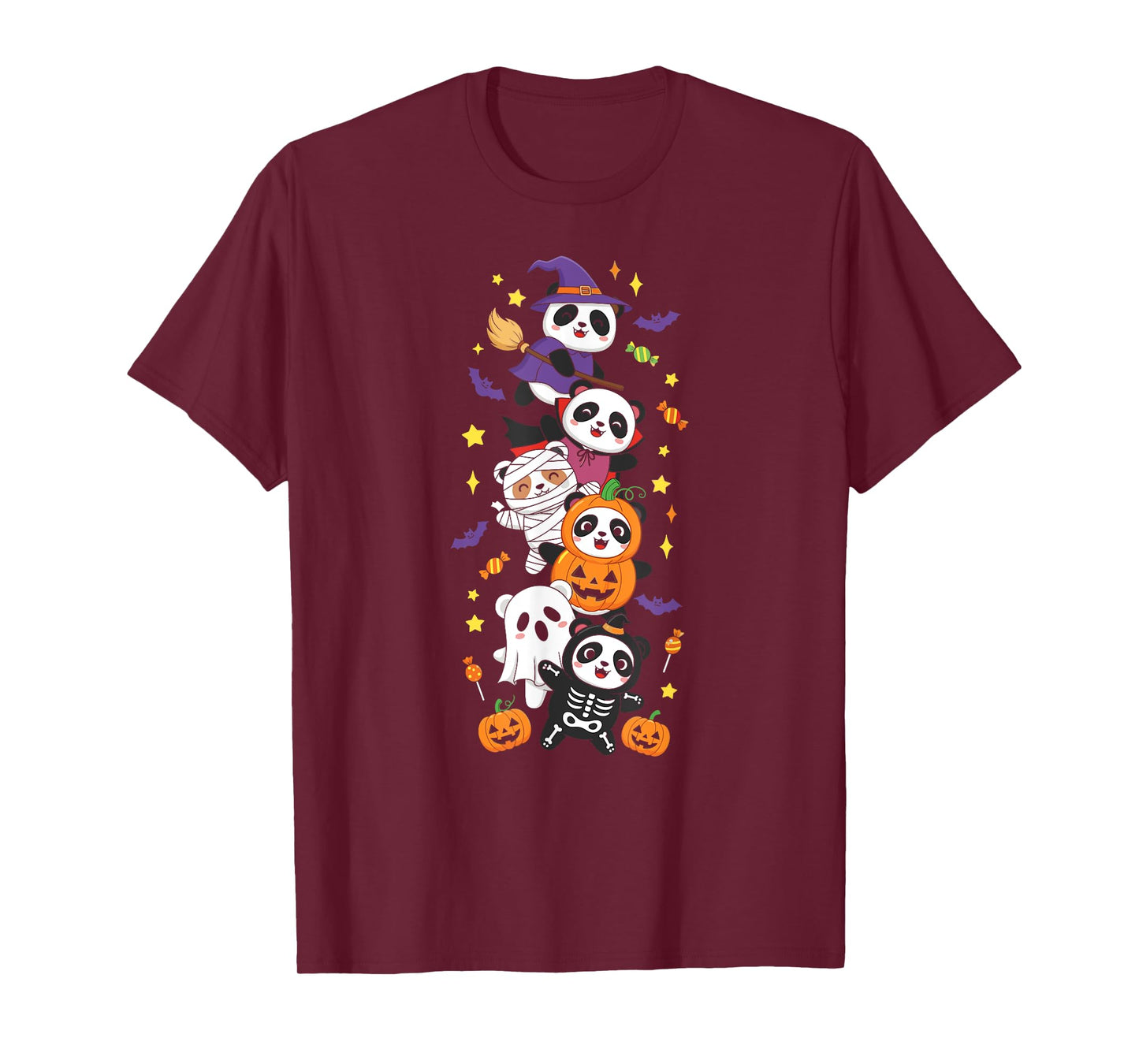 Funny Panda Witch Vampire Ghost Halloween Kids Mens Womens T-Shirt