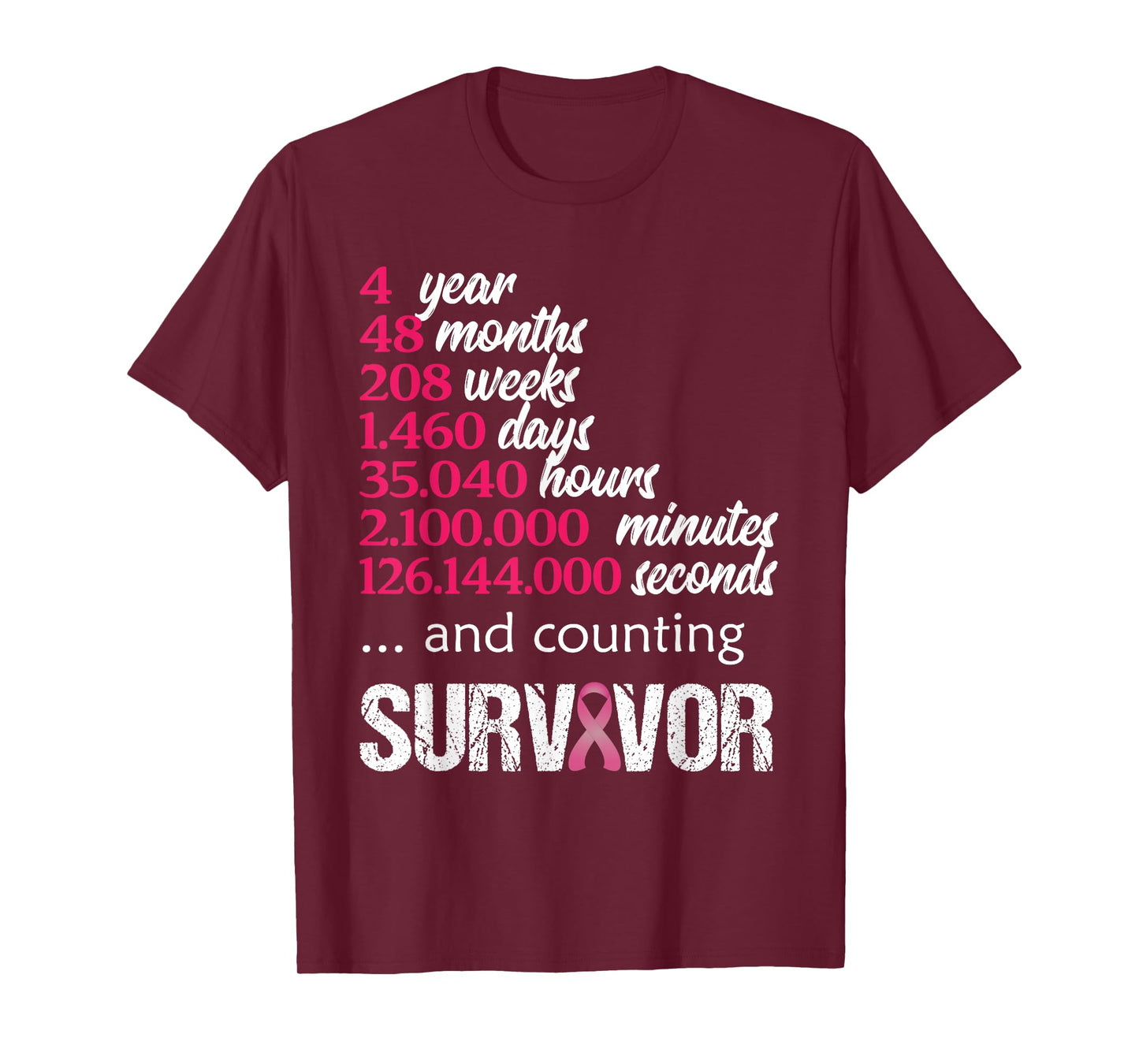 Four 4 Year Survivor Breast Cancer Shirt Awareness Gift 2018 T-Shirt