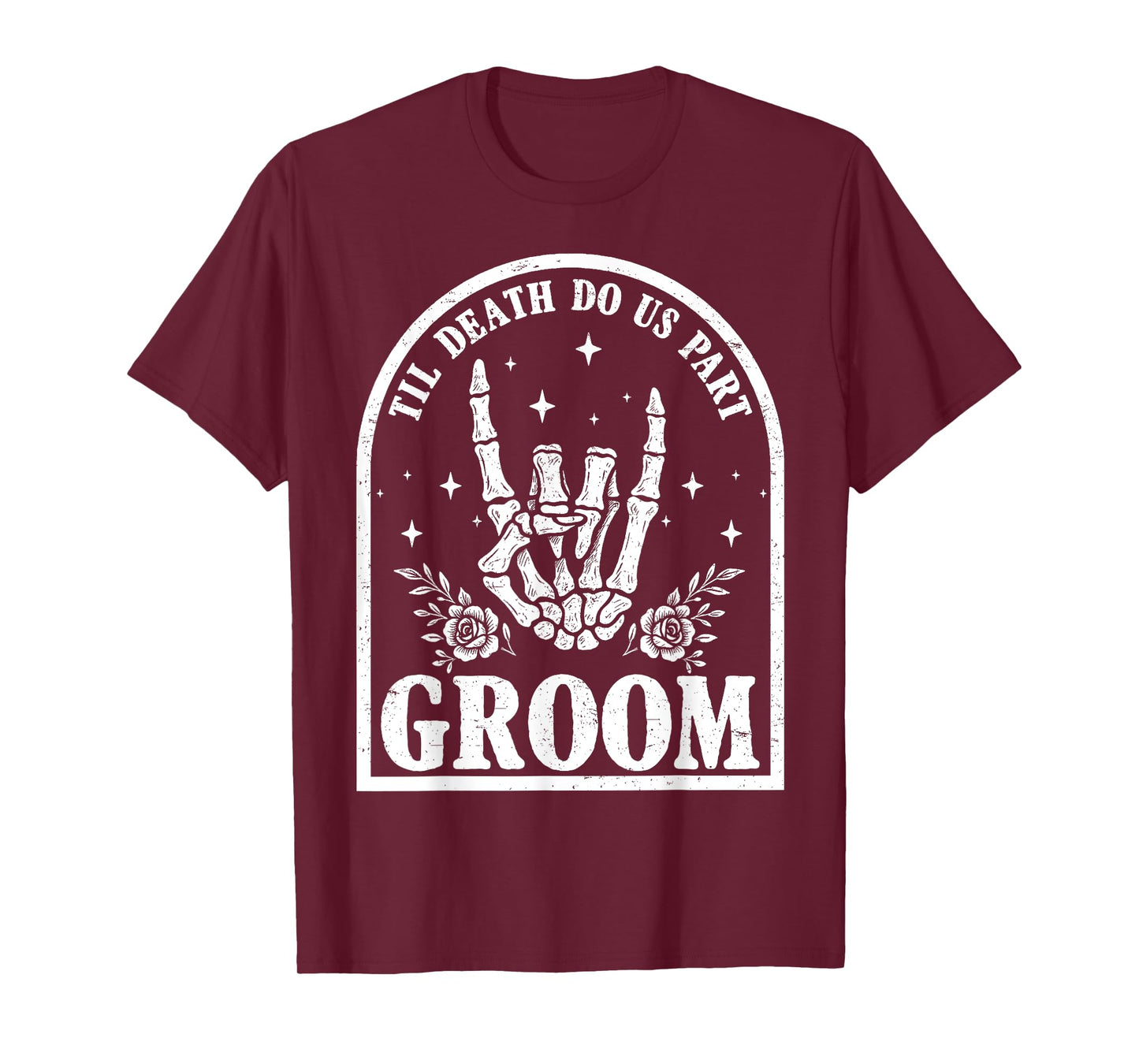 Groom Bride Skeleton Rock Hand Couples Wedding Halloween Tee T-Shirt