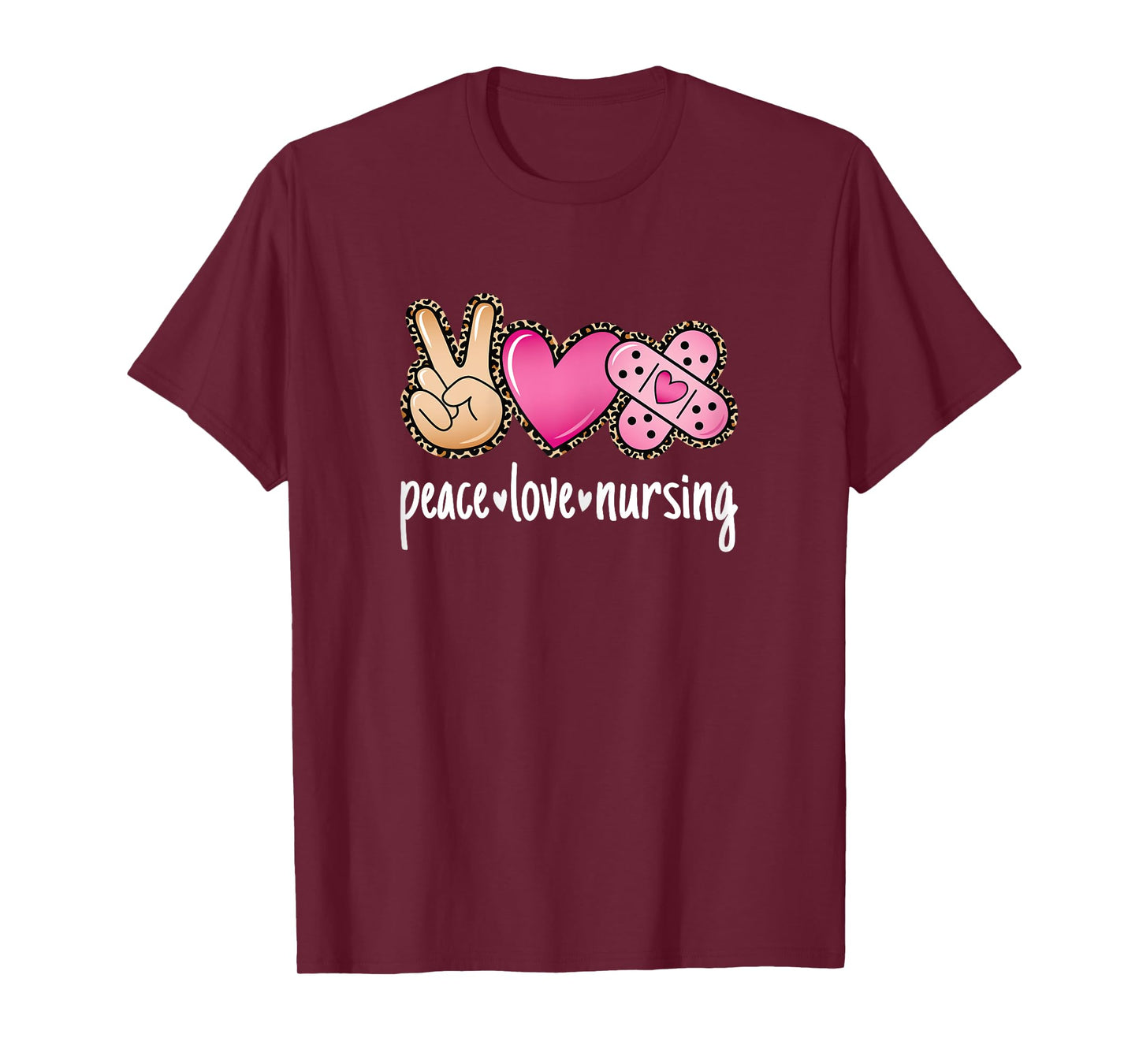 Peace Love Nursing Leopard Print Cute Nurse Women T-Shirt