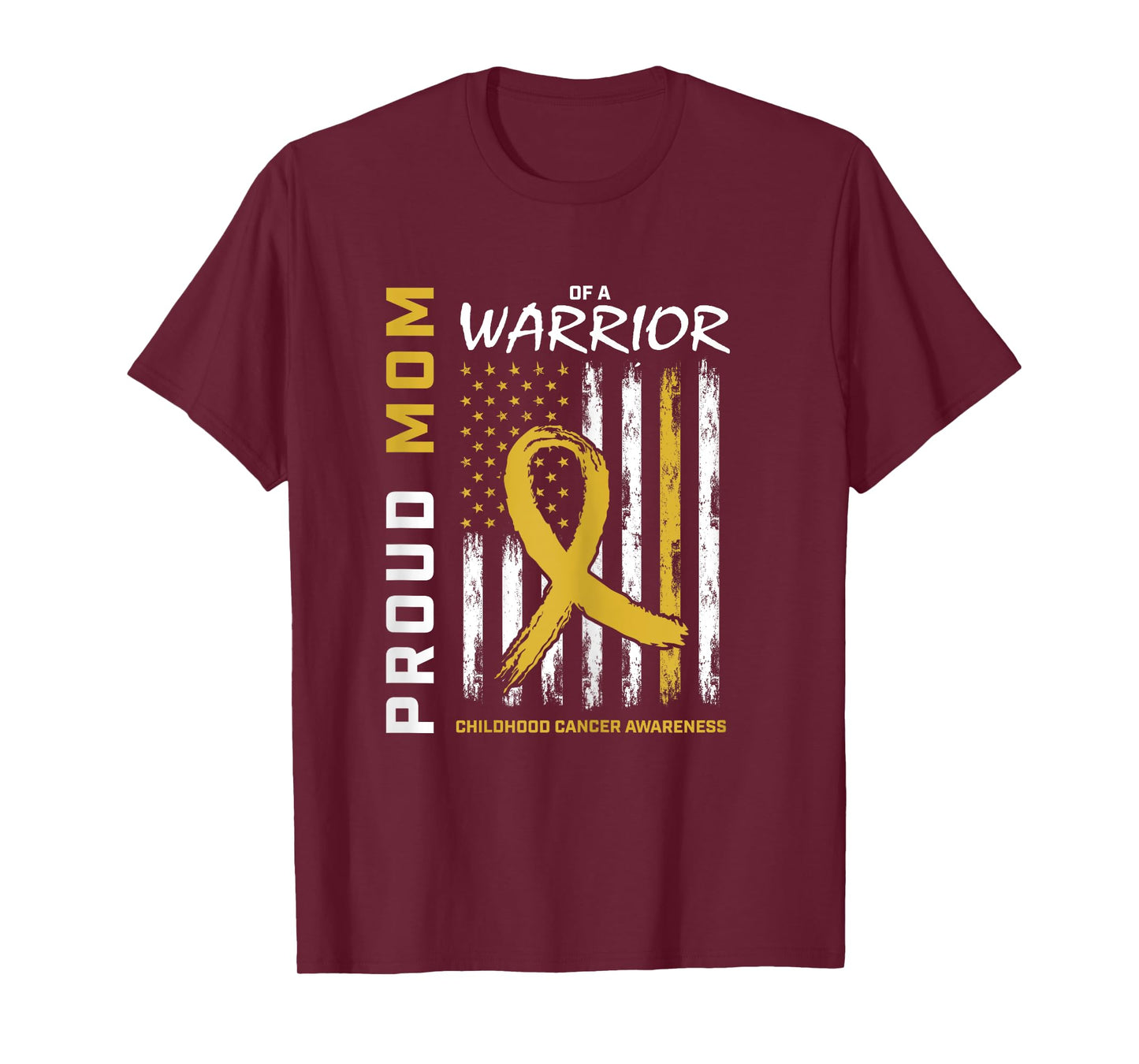 Gold Proud Mom of a Warrior Childhood Cancer Awareness Flag T-Shirt