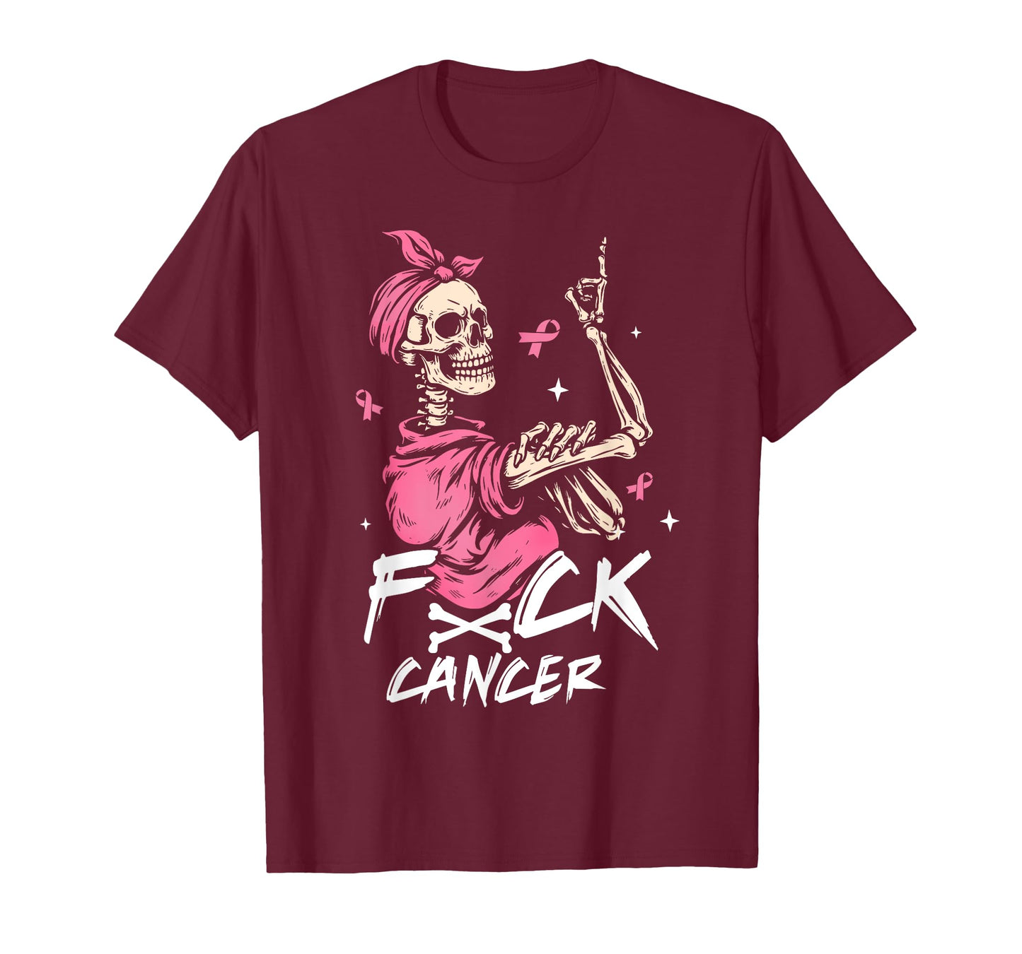 Fight Cancer Skeleton Pink Ribbon Awareness Design T-Shirt