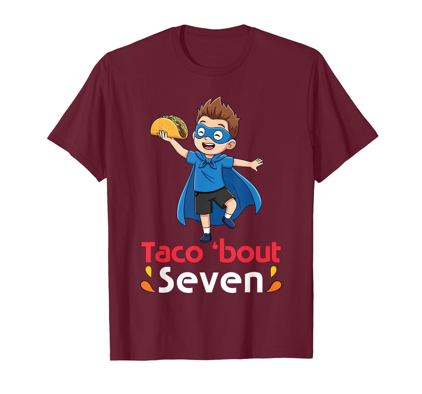 Cute Boy with Tacos Happy Birthday Taco Bout 7 Years Old T-Shirt