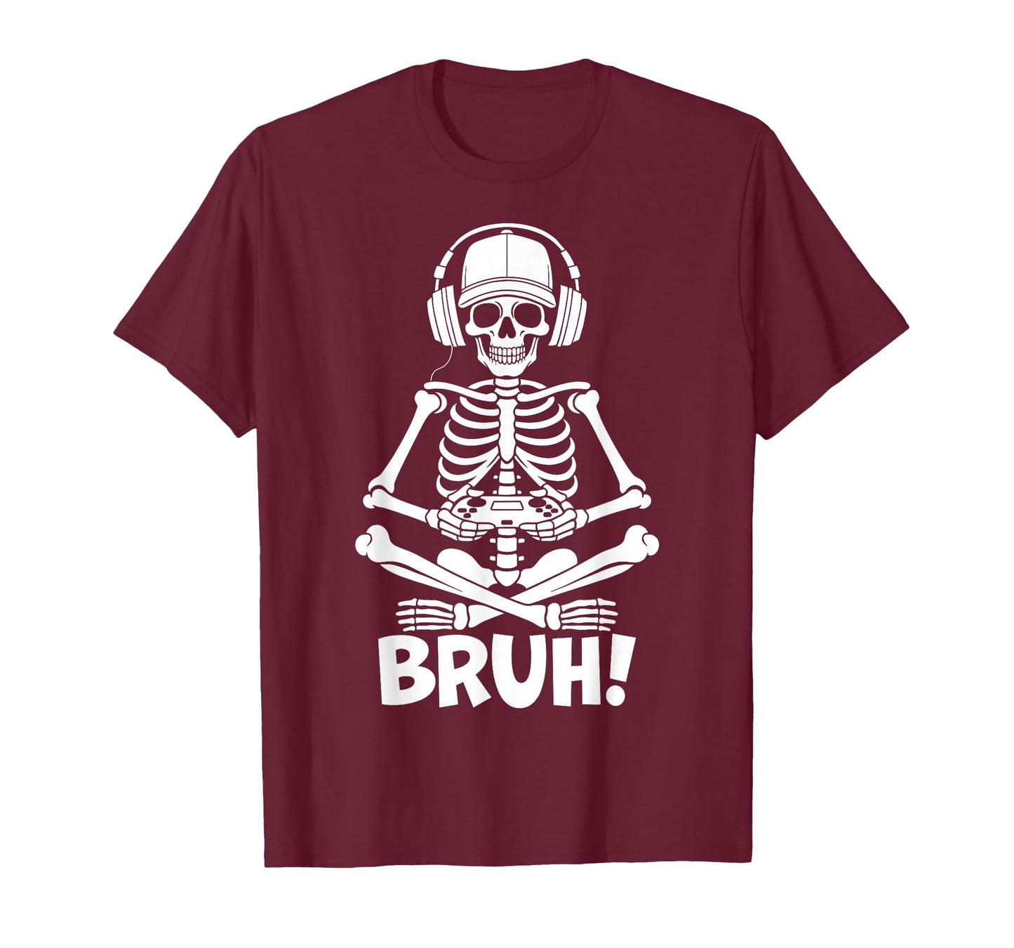 Bruh Skeleton Gamer Halloween Video Gaming Boys Girls Men T-Shirt