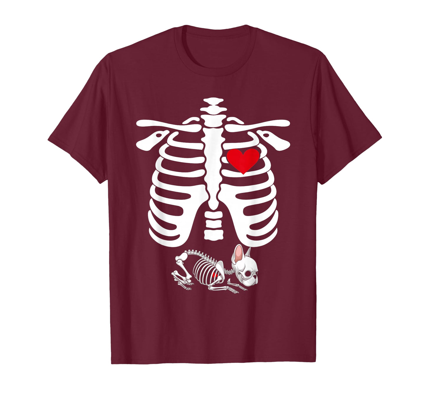 Skeleton Pregnancy Announcement French Bulldog Halloween T-Shirt