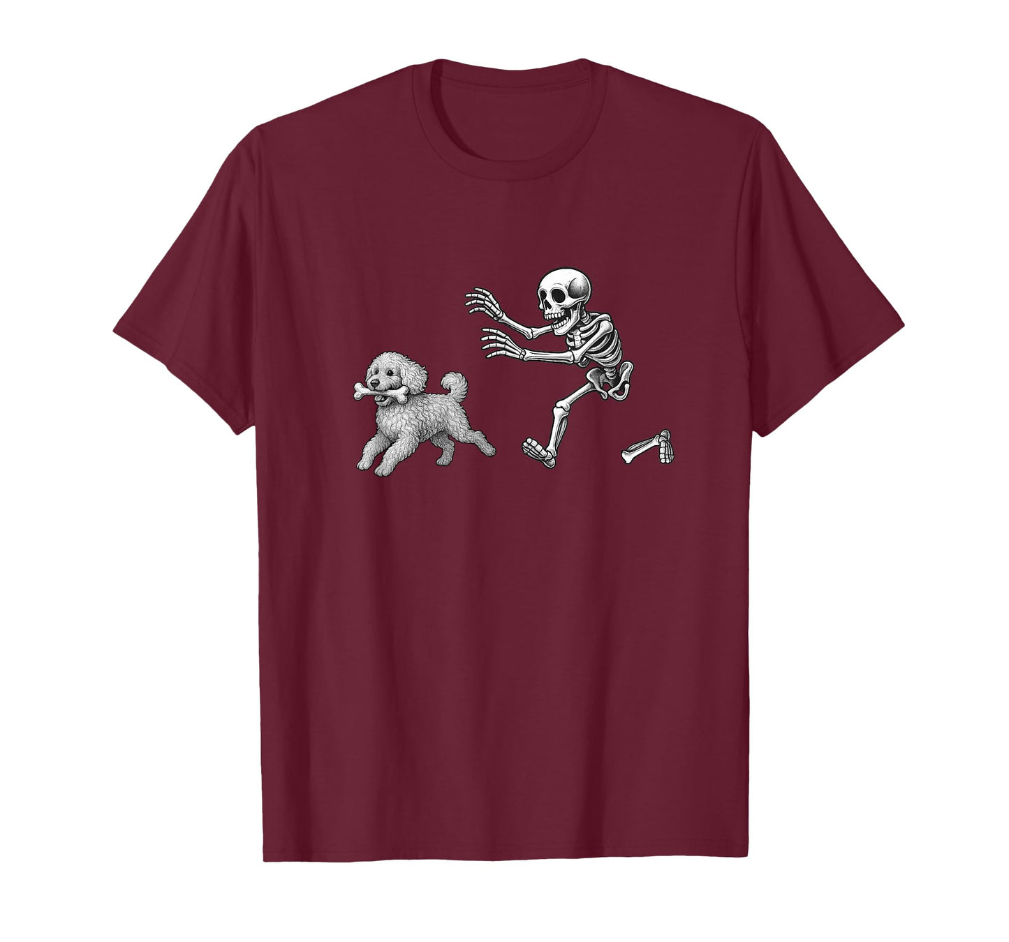 Funny Skeleton Chasing Goldendoodle Dog Halloween Dogs Lover T-Shirt