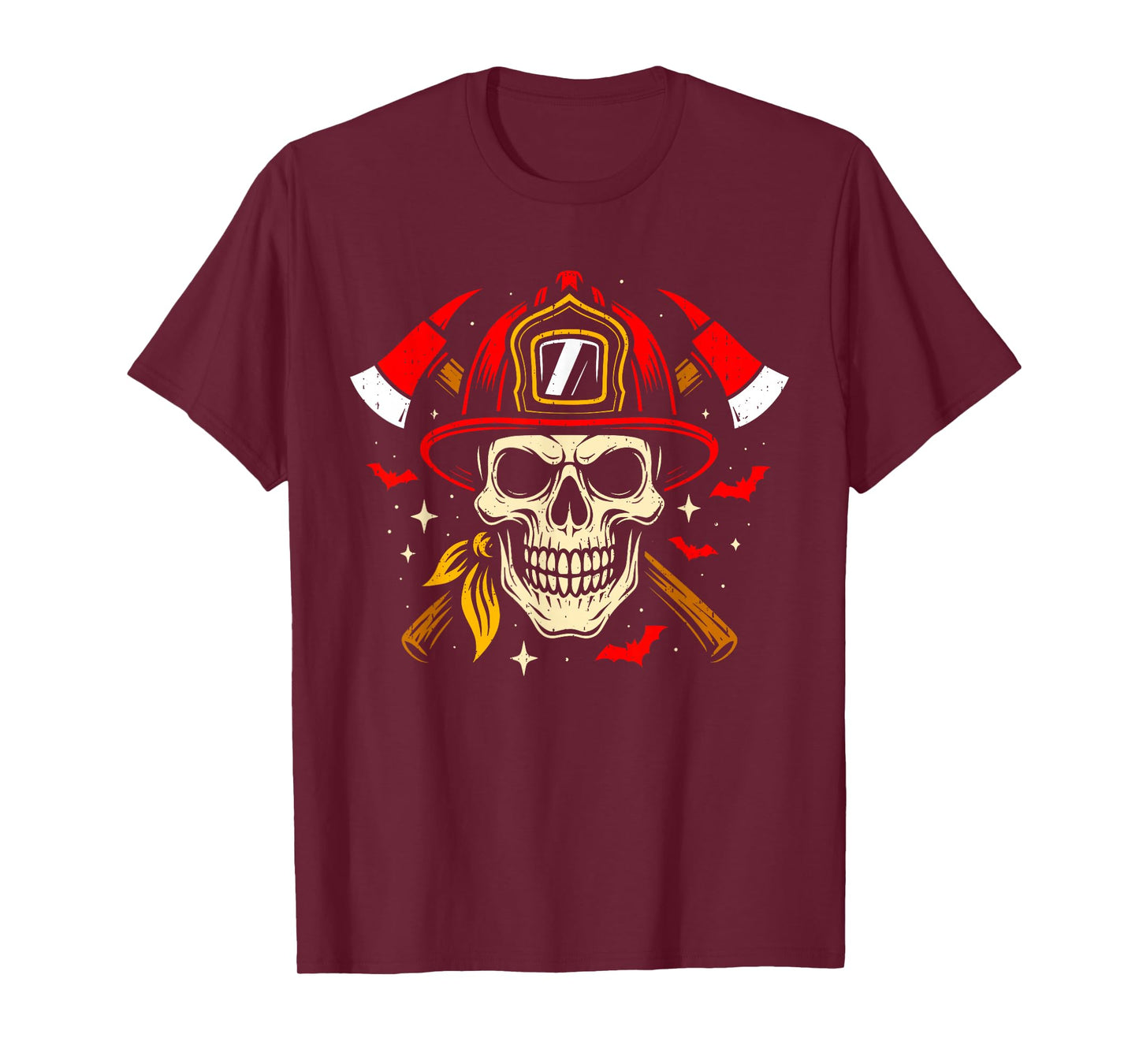 Fireman Skull Firefighter Skeleton Lazy Halloween Costume T-Shirt