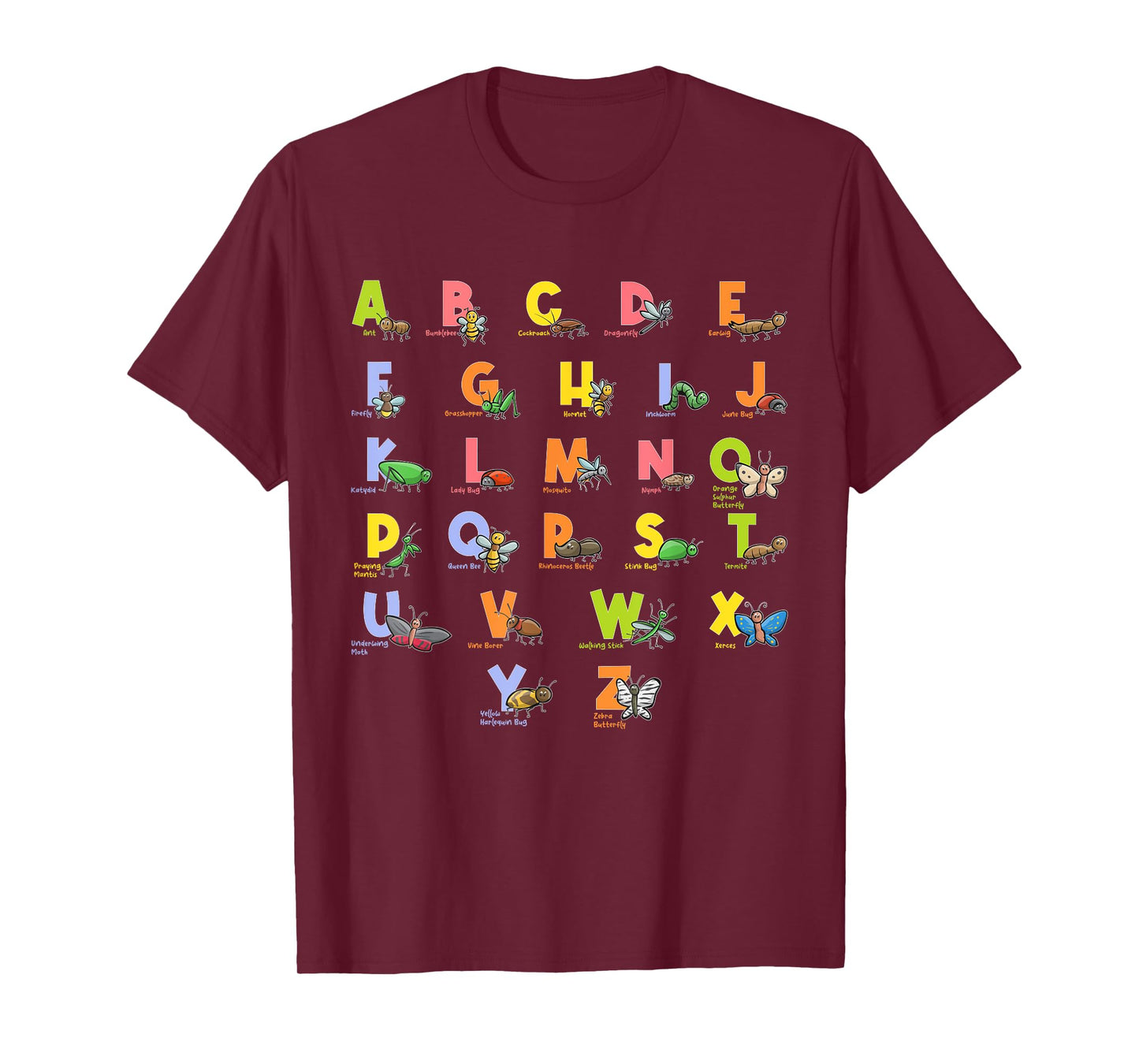 Alphabet Types of Insects Kids Bug Lover Future Entomologist T-Shirt