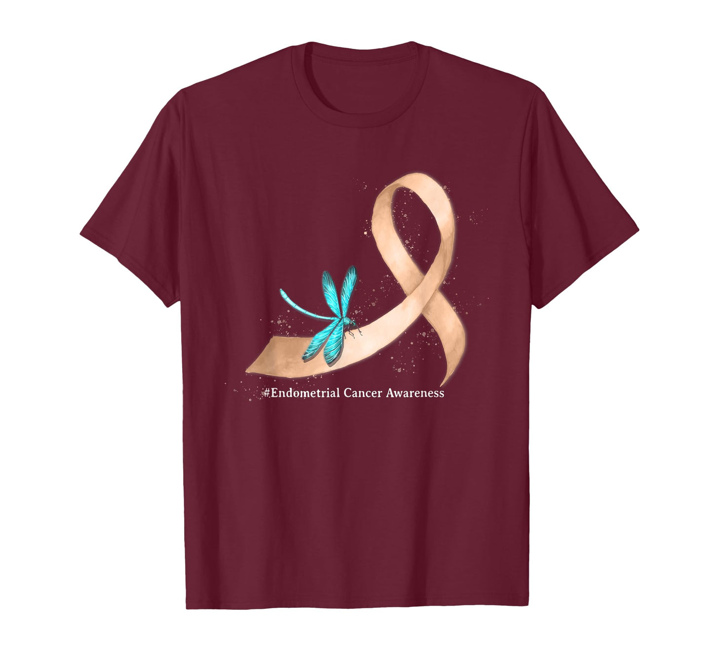 Hippie Dragonfly Peach Ribbon Endometrial Cancer Awareness T-Shirt